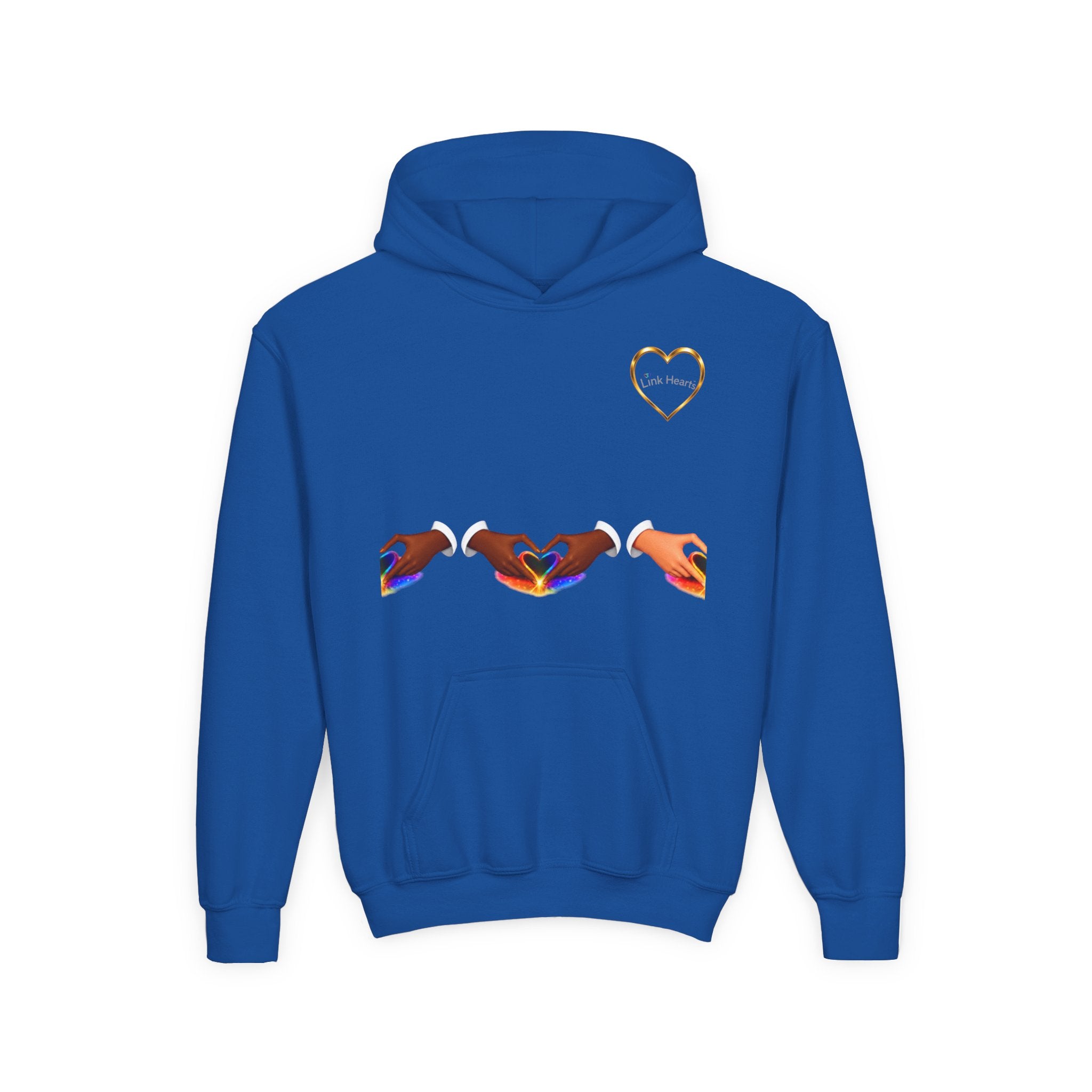 Youth Hoodie — Rainbow Heart Hands Design