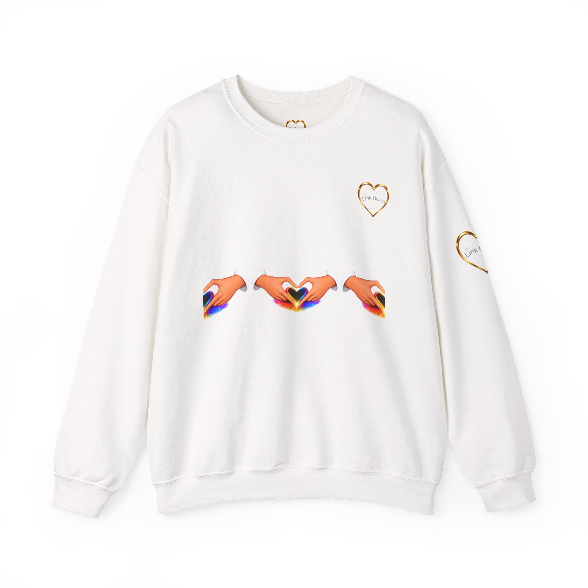 Heart Hands Crewneck Sweatshirt — Rainbow Heart Hand Gesture Pullover
