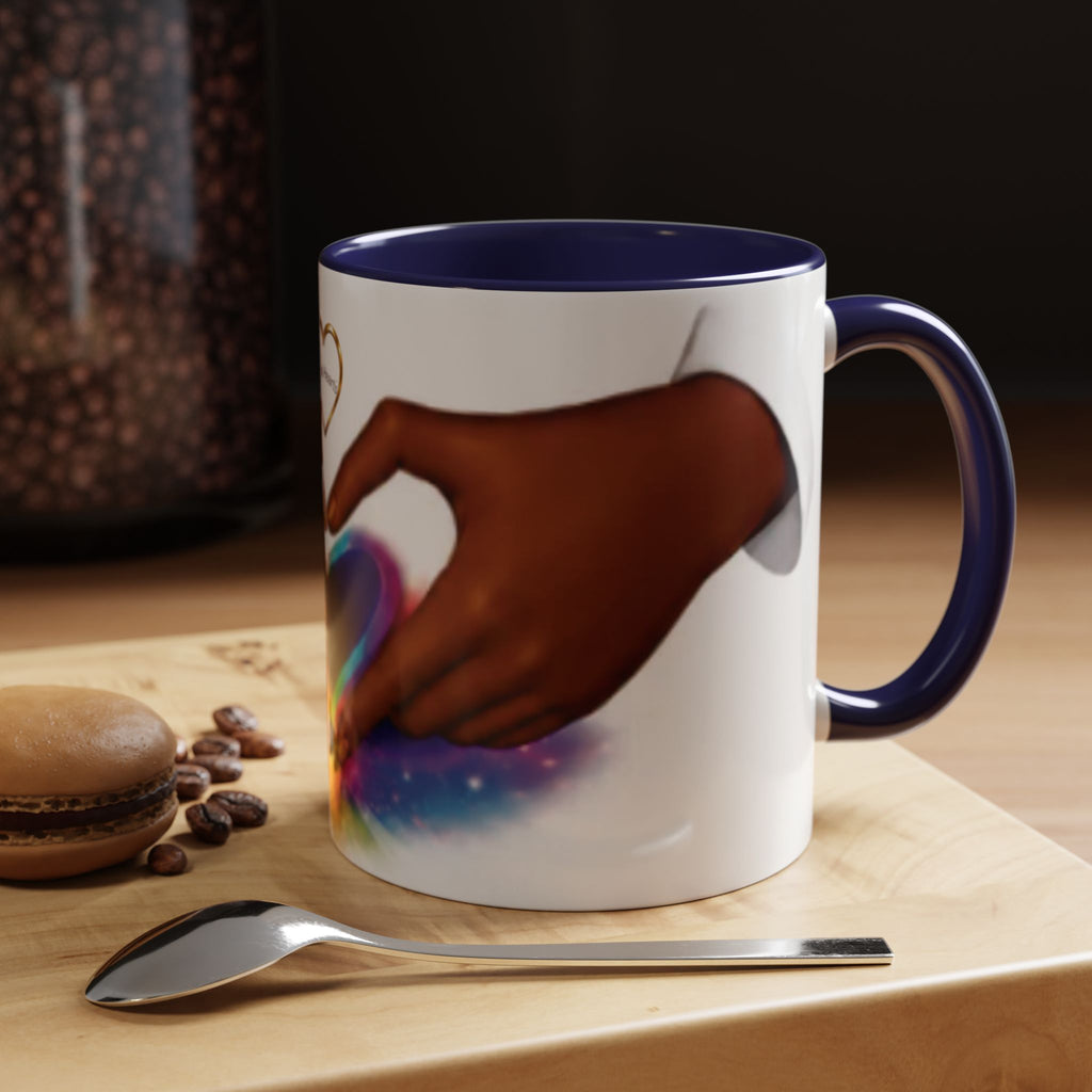 Link Hearts™ Unity Heart Mug. Rainbow Heart Hands Coffee Cup (Love & Unity)