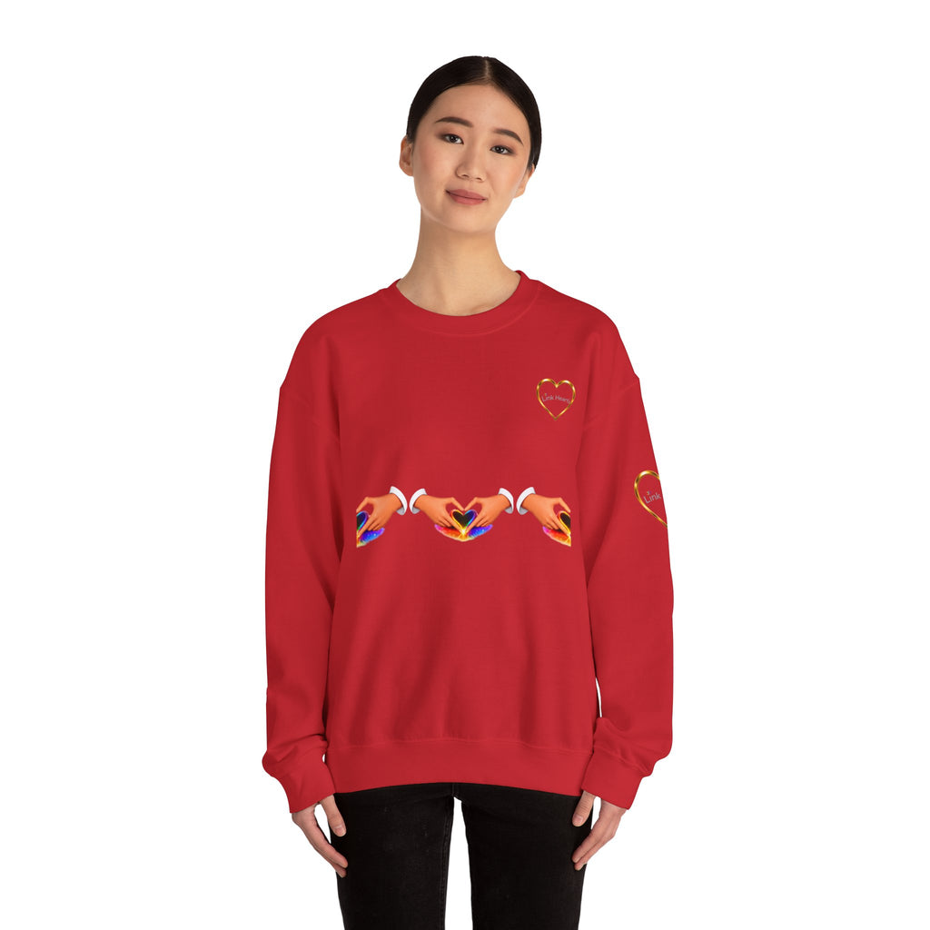 Heart Hands Crewneck Sweatshirt — Rainbow Heart Hand Gesture Pullover