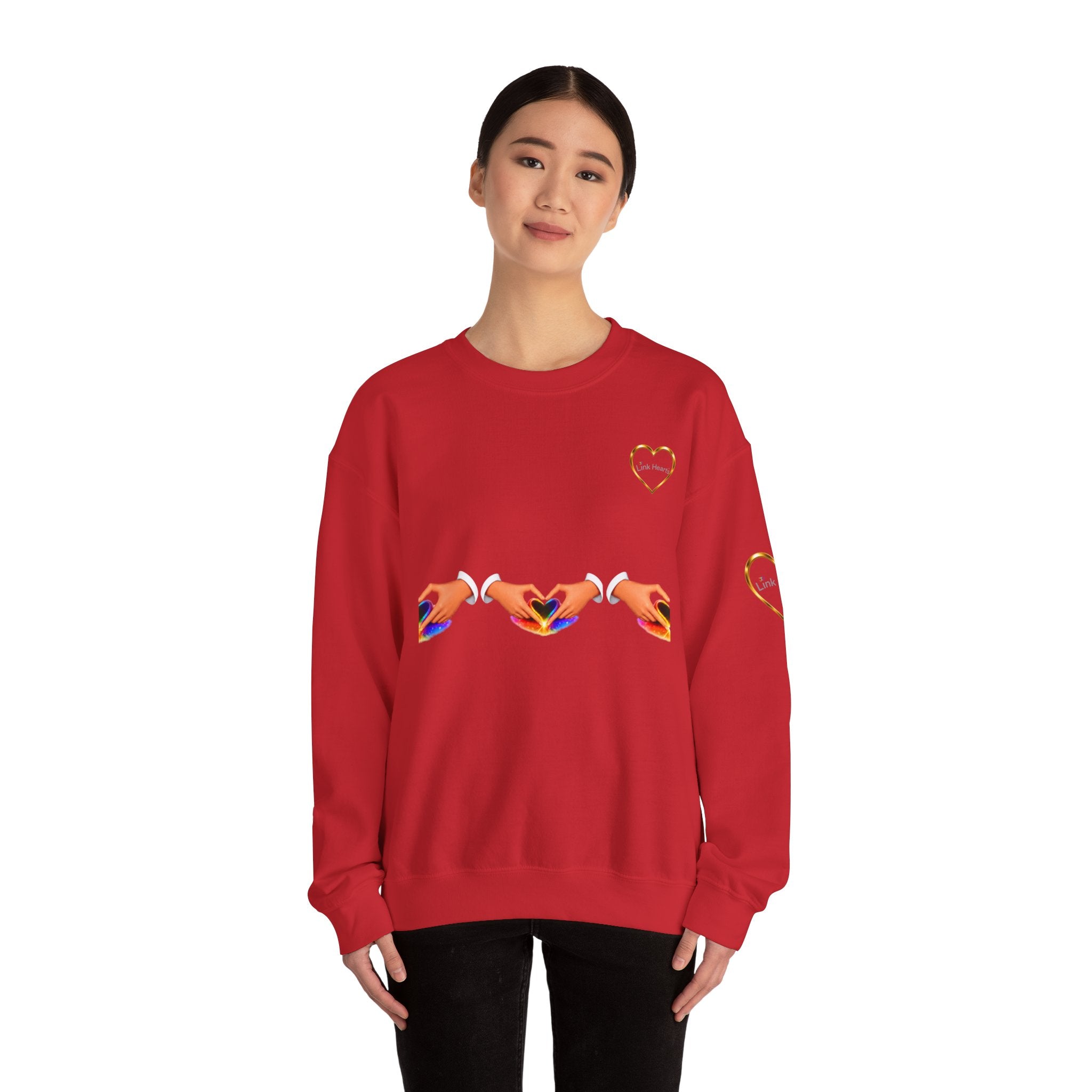 Heart Hands Crewneck Sweatshirt — Rainbow Heart Hand Gesture Pullover