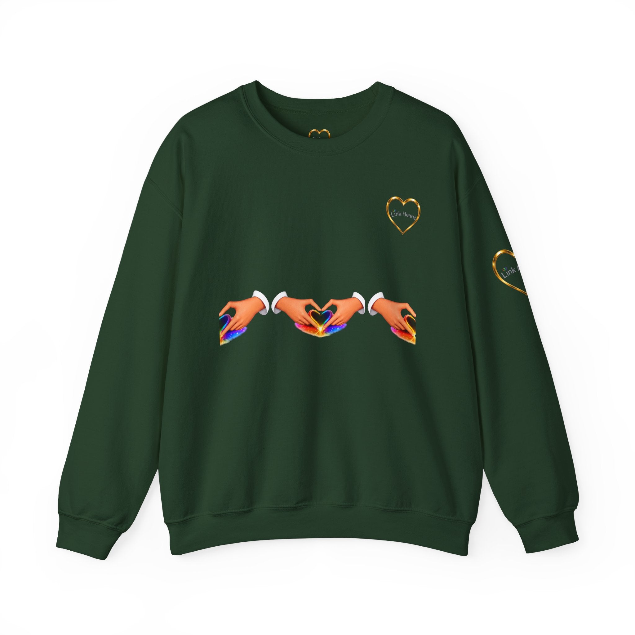 Heart Hands Crewneck Sweatshirt — Rainbow Heart Hand Gesture Pullover
