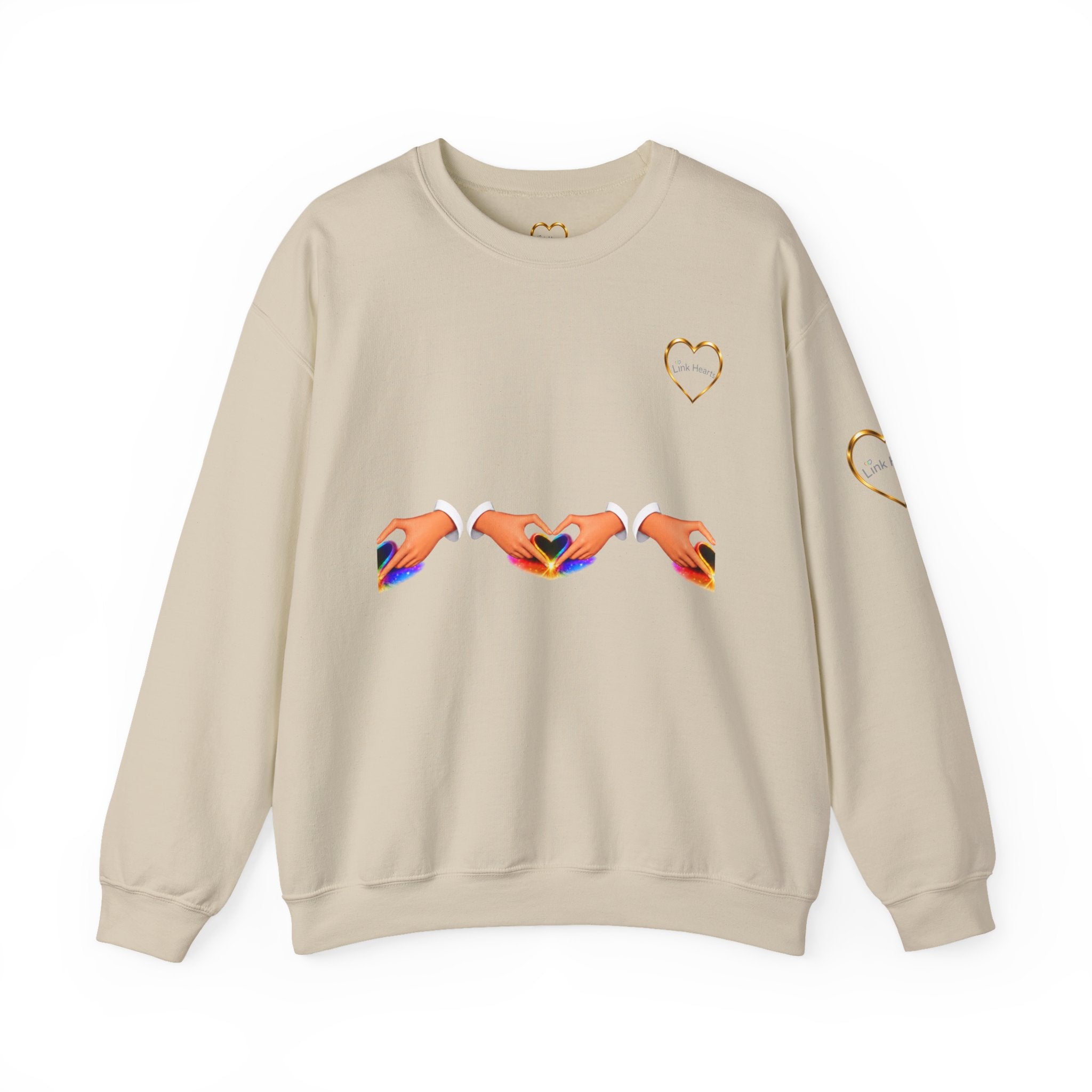 Heart Hands Crewneck Sweatshirt — Rainbow Heart Hand Gesture Pullover