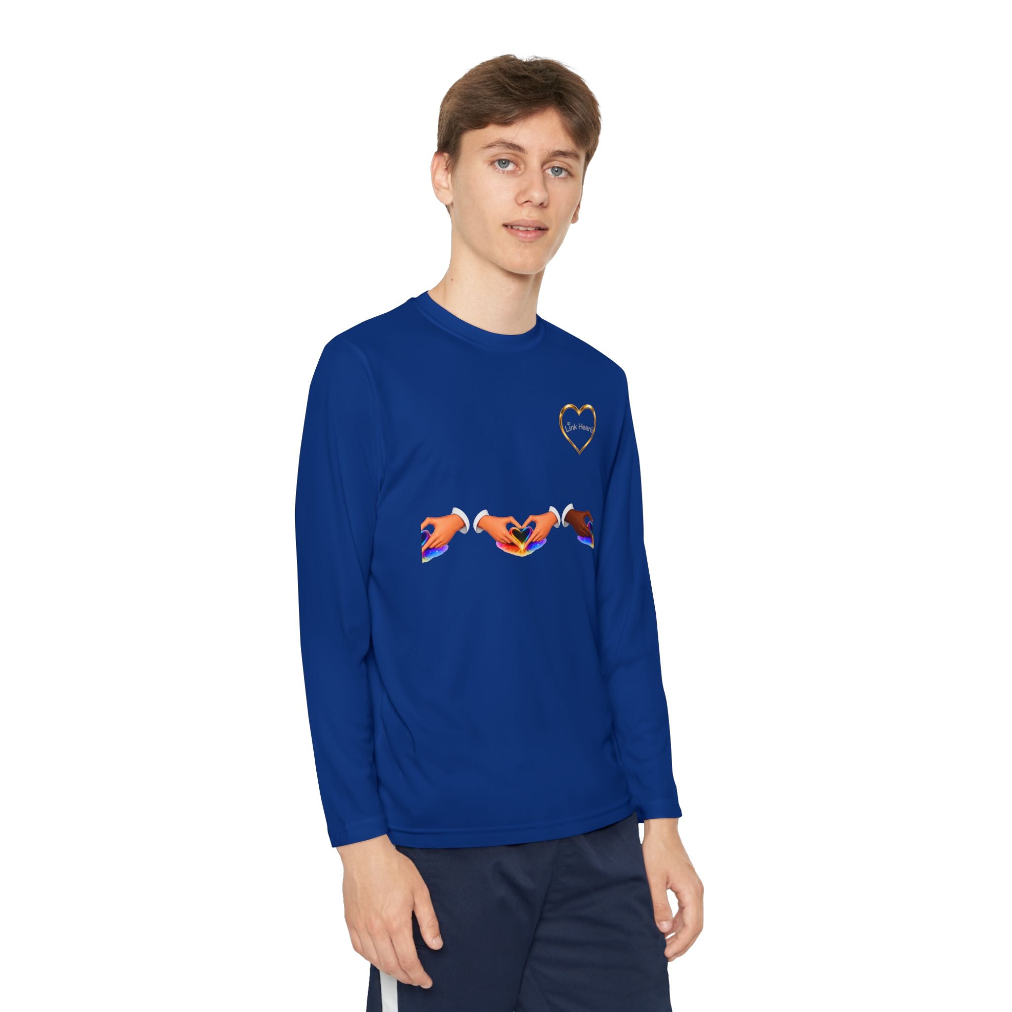 Link Hearts™ Youth Long Sleeve Tee – Rainbow Hand Heart Design (Love Unity)