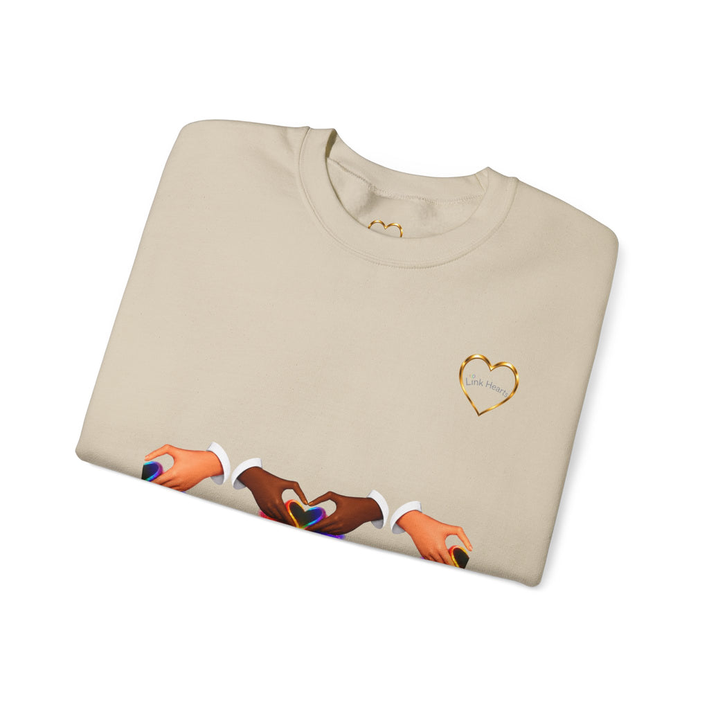 Love Hands Crewneck Sweatshirt — Rainbow Heart Solidarity Pullover