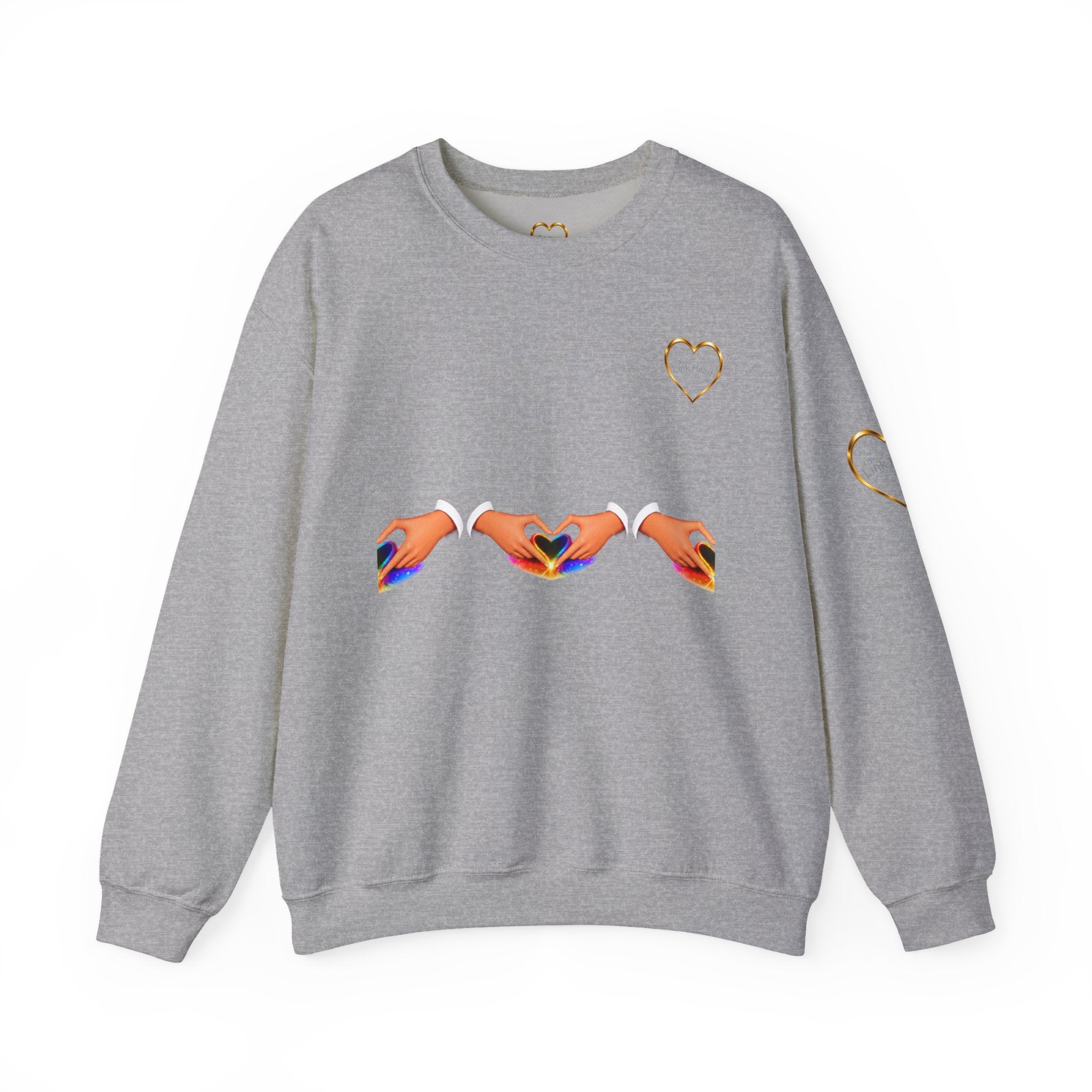 Heart Hands Crewneck Sweatshirt — Rainbow Heart Hand Gesture Pullover