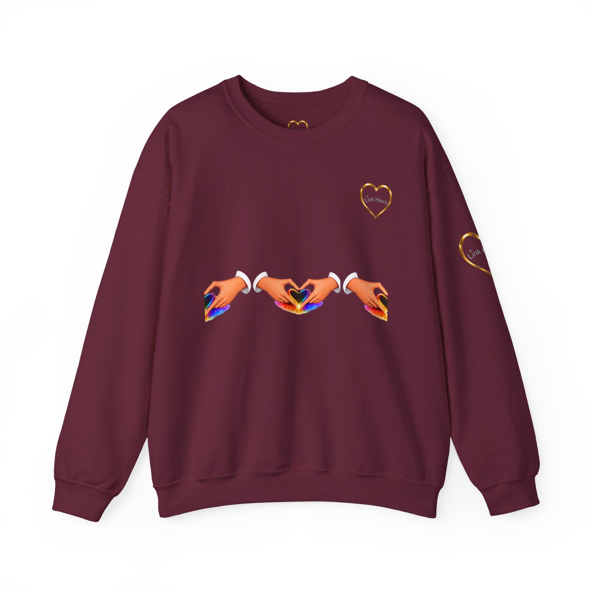 Heart Hands Crewneck Sweatshirt — Rainbow Heart Hand Gesture Pullover