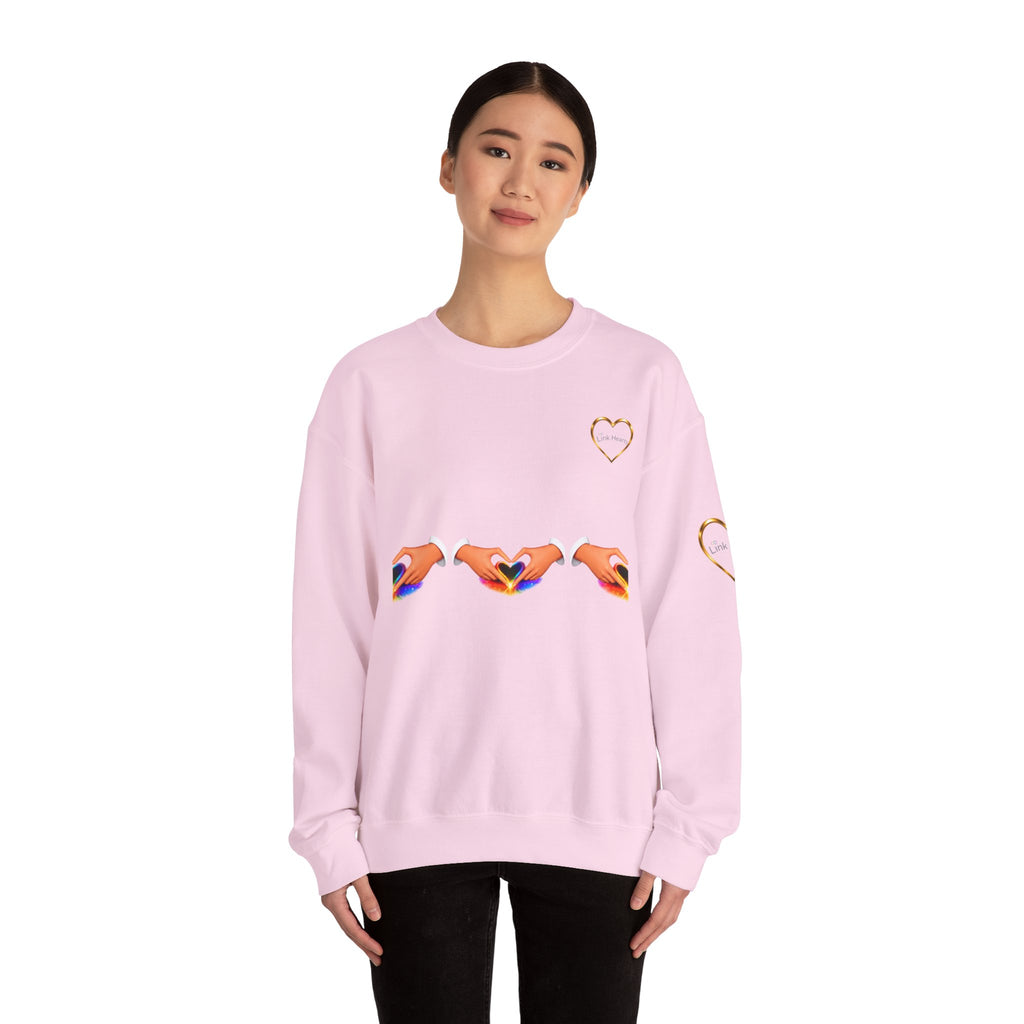 Heart Hands Crewneck Sweatshirt — Rainbow Heart Hand Gesture Pullover