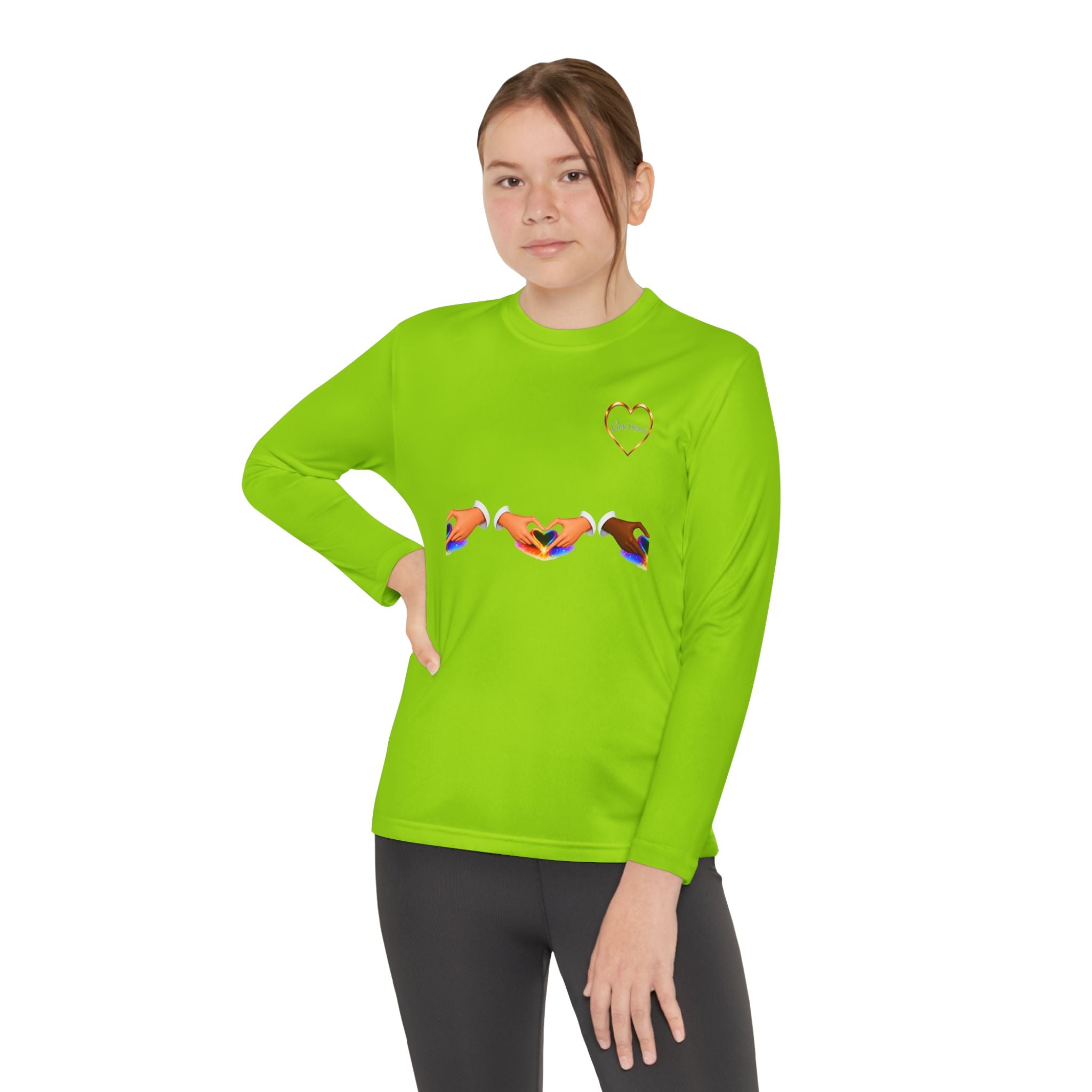 Link Hearts™ Youth Long Sleeve Tee – Rainbow Hand Heart Design (Love Unity)