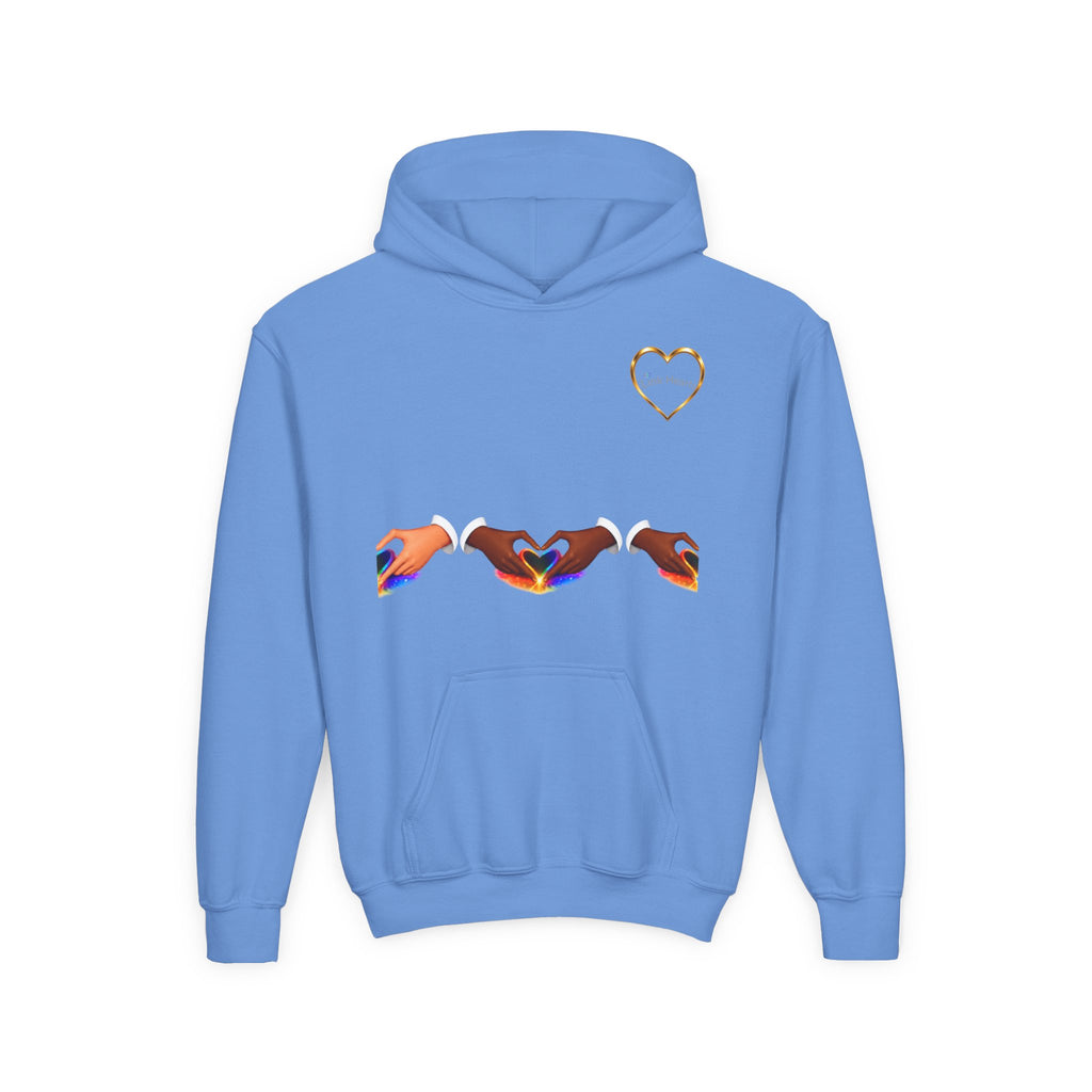 Youth Hoodie — Rainbow Heart Hand Heart Design