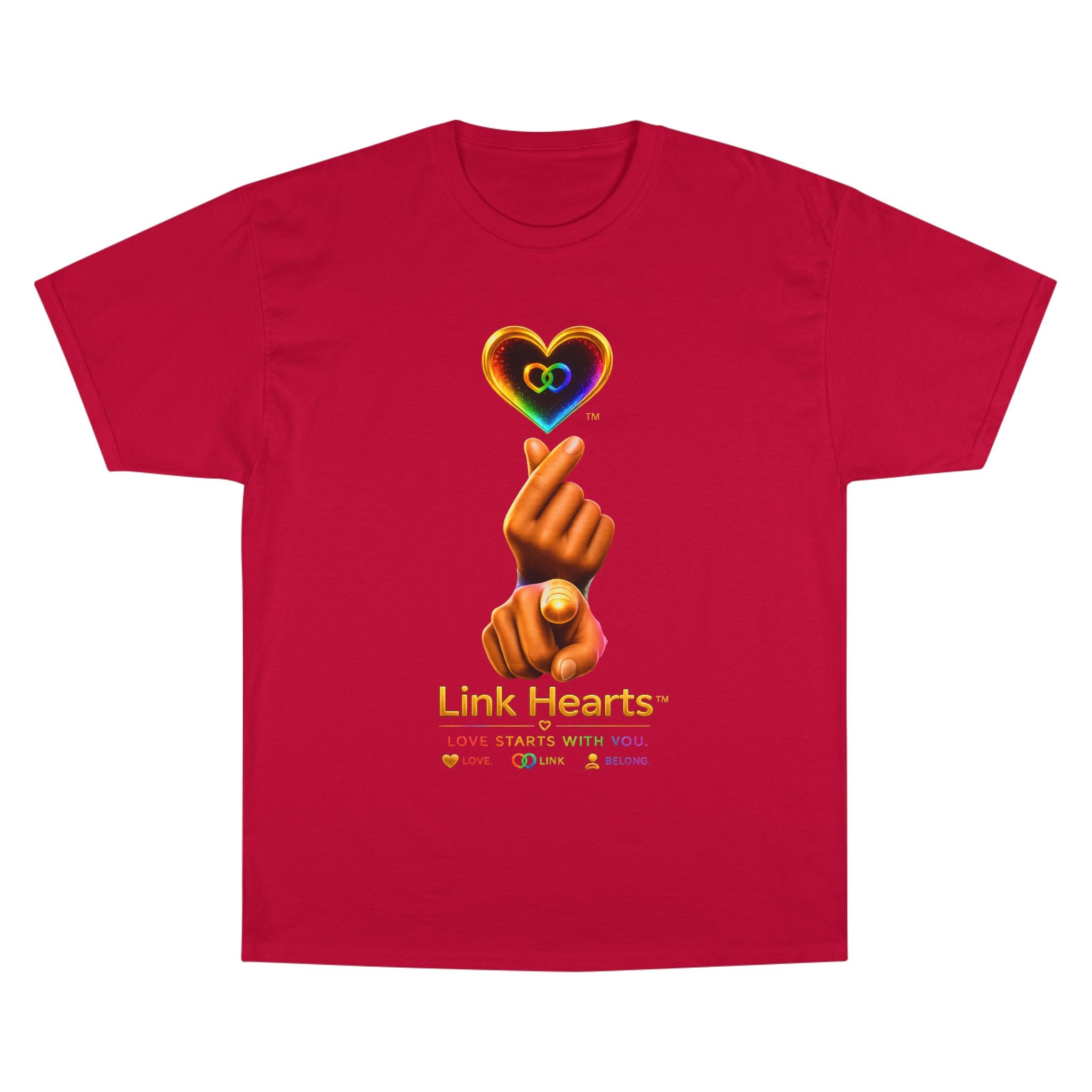 Link Hearts™ T-Shirt — Rainbow Finger Heart Love Graphic Tee