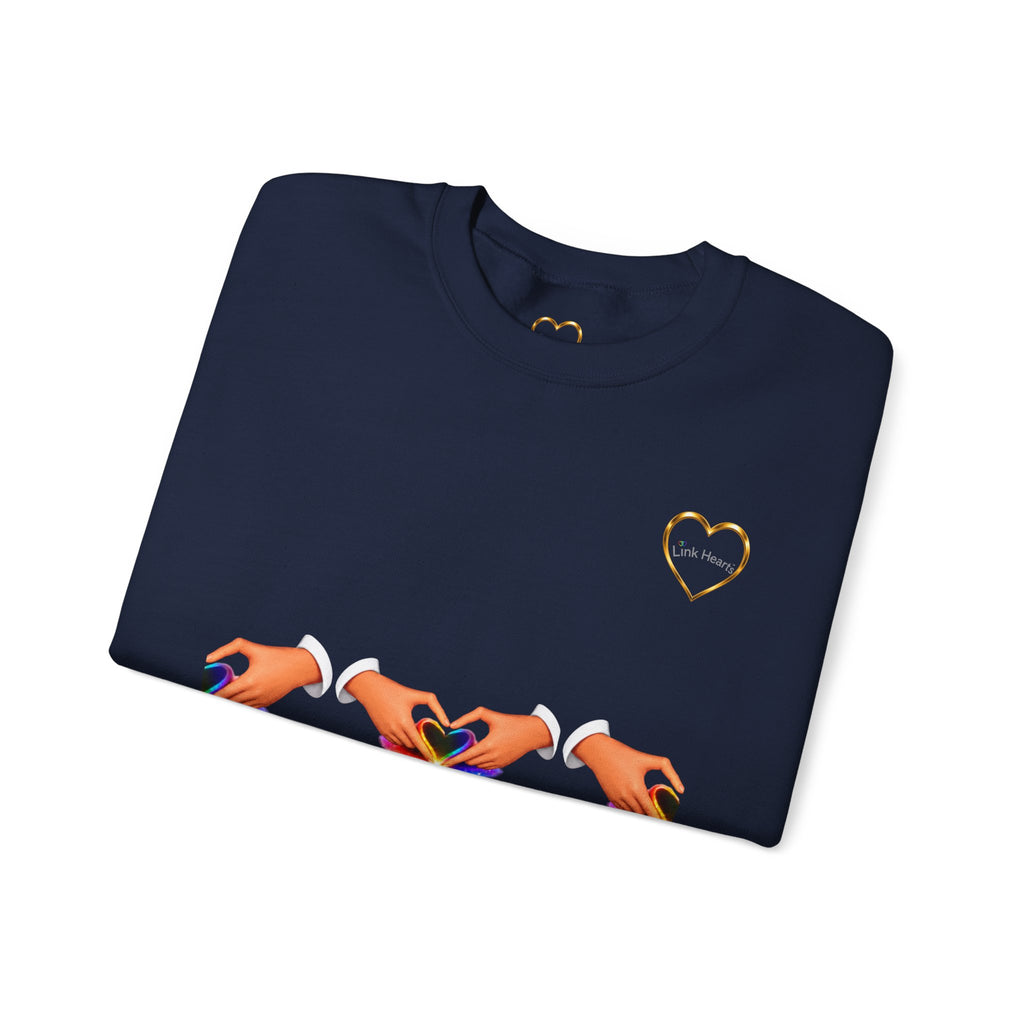 Heart Hands Crewneck Sweatshirt — Rainbow Heart Hand Gesture Pullover