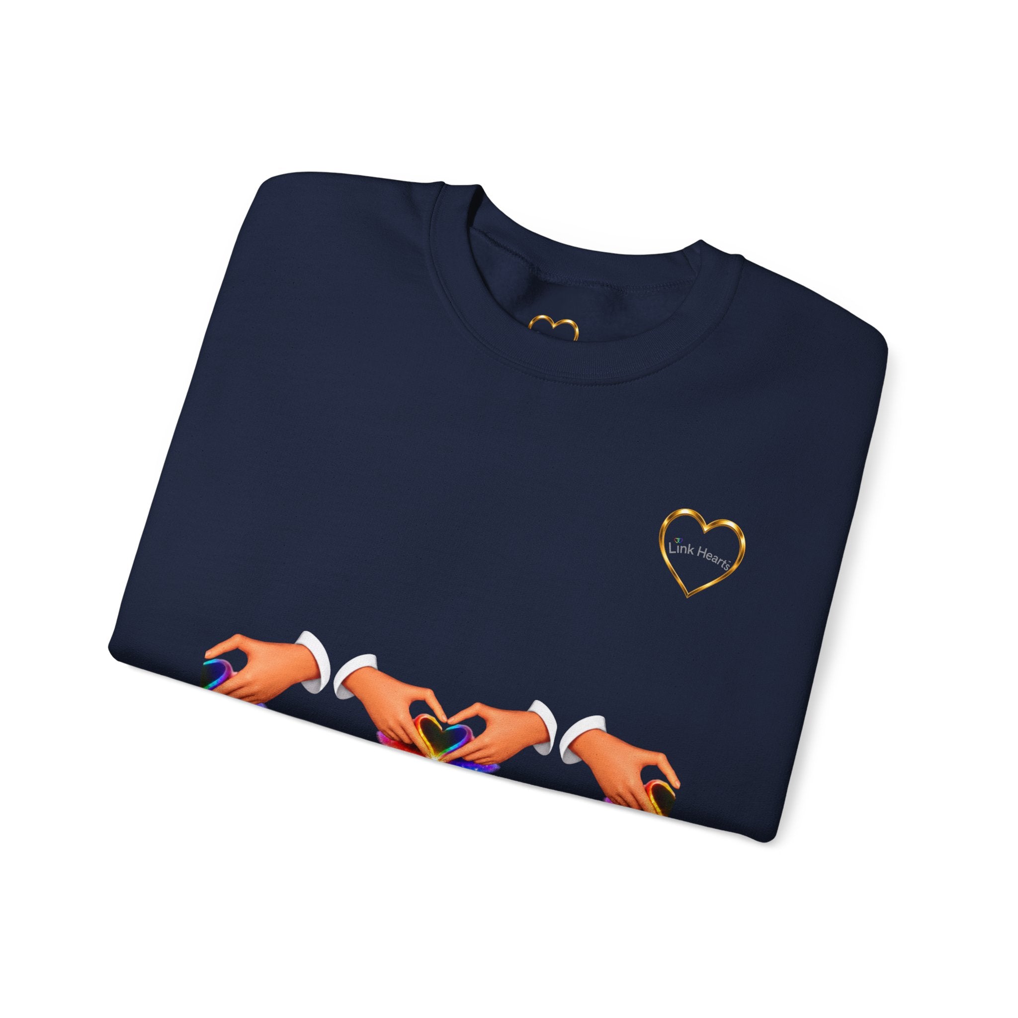 Heart Hands Crewneck Sweatshirt — Rainbow Heart Hand Gesture Pullover