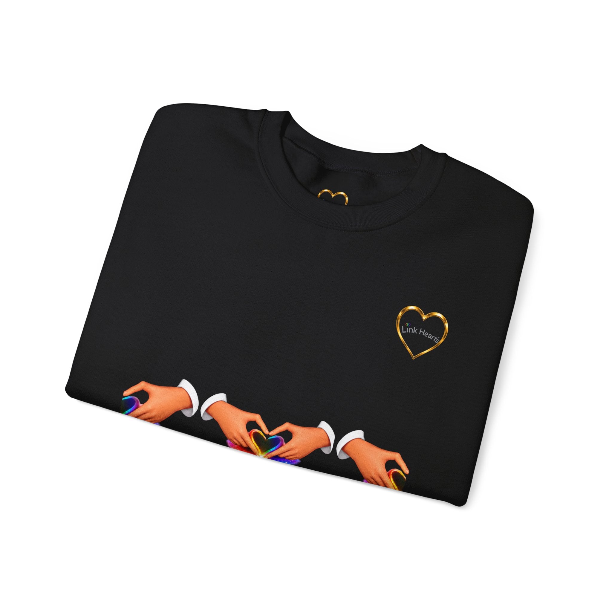 Heart Hands Crewneck Sweatshirt — Rainbow Heart Hand Gesture Pullover