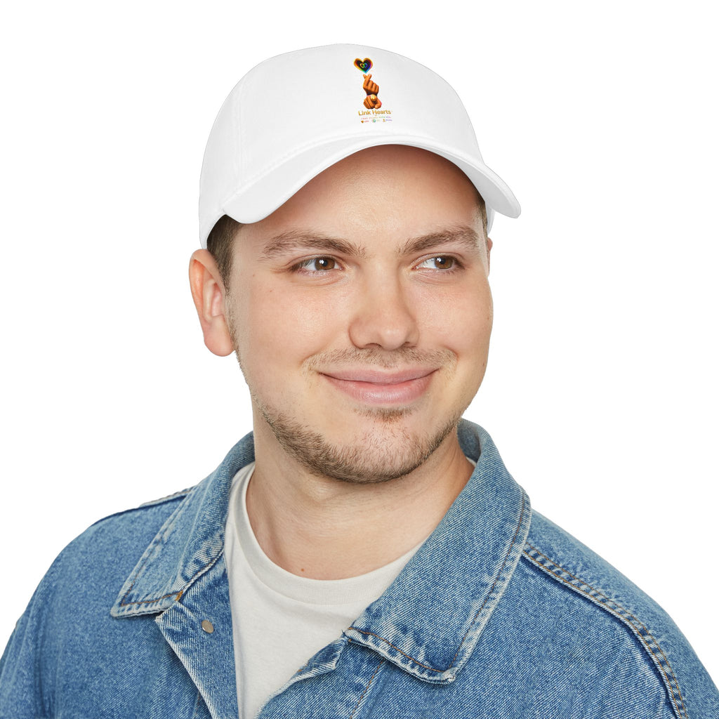 Link Hearts™ — 'Little Hearts' Rainbow Finger Heart Logo Low Profile Baseball Cap — 'Little Hearts' Rainbow Finger Heart Embroidered Cap