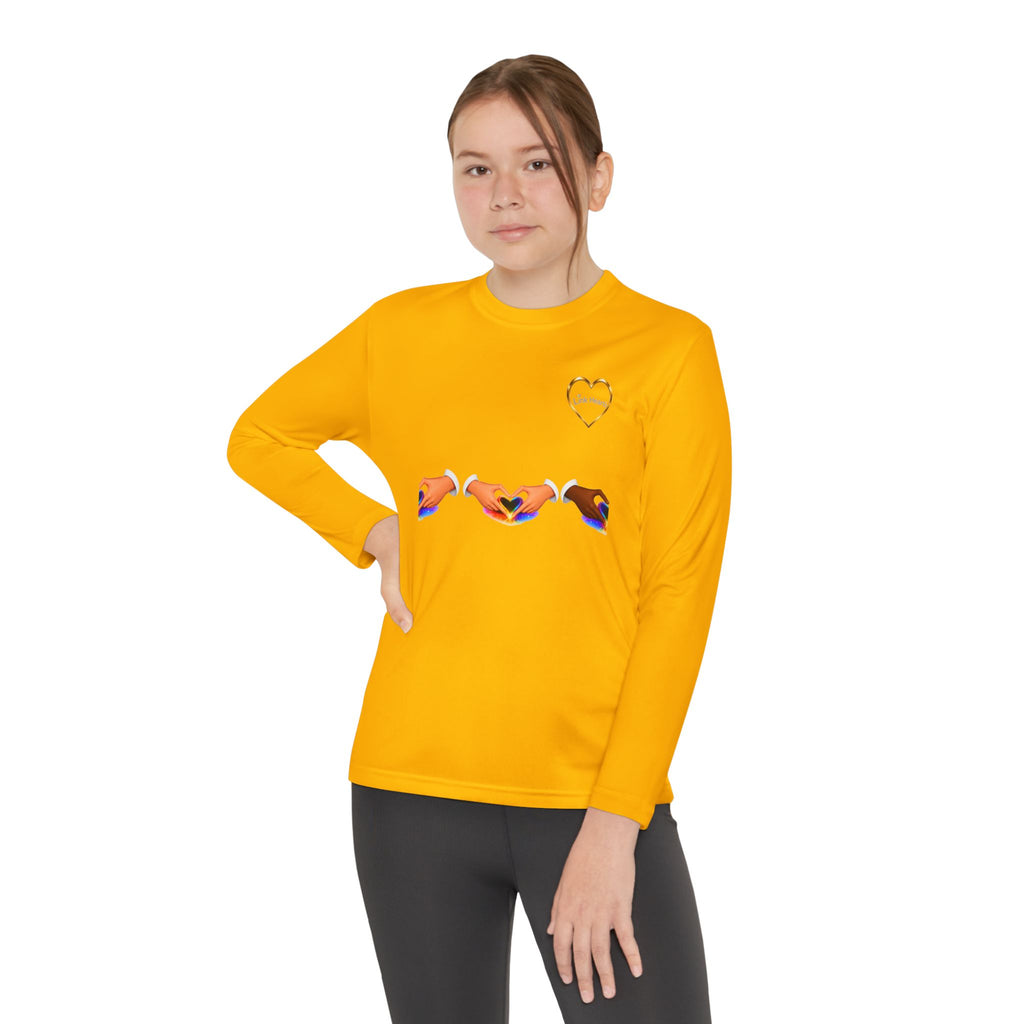 Link Hearts™ Youth Long Sleeve Tee – Rainbow Hand Heart Design (Love Unity)