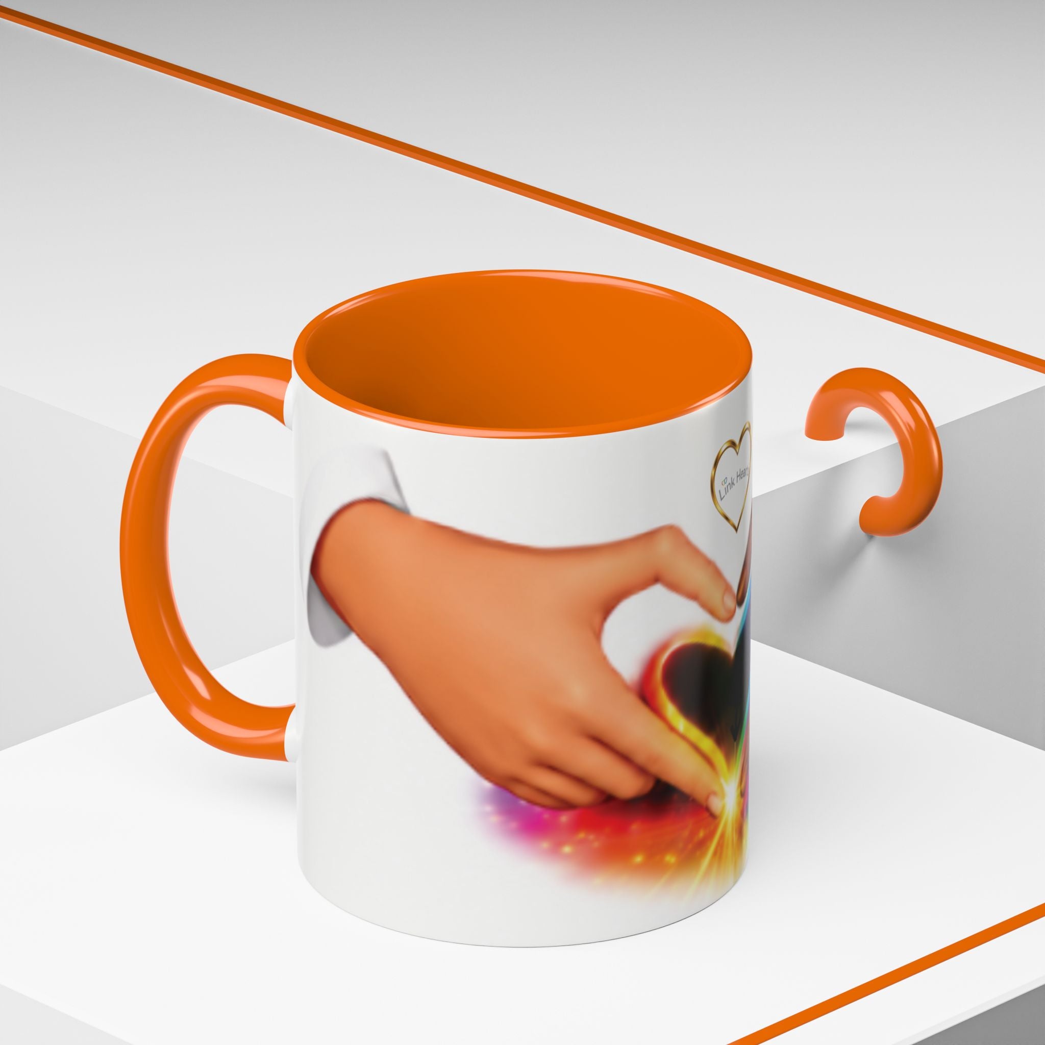 Link Hearts™ Unity Heart Mug. Rainbow Heart Hands Coffee Cup (Love & Unity)