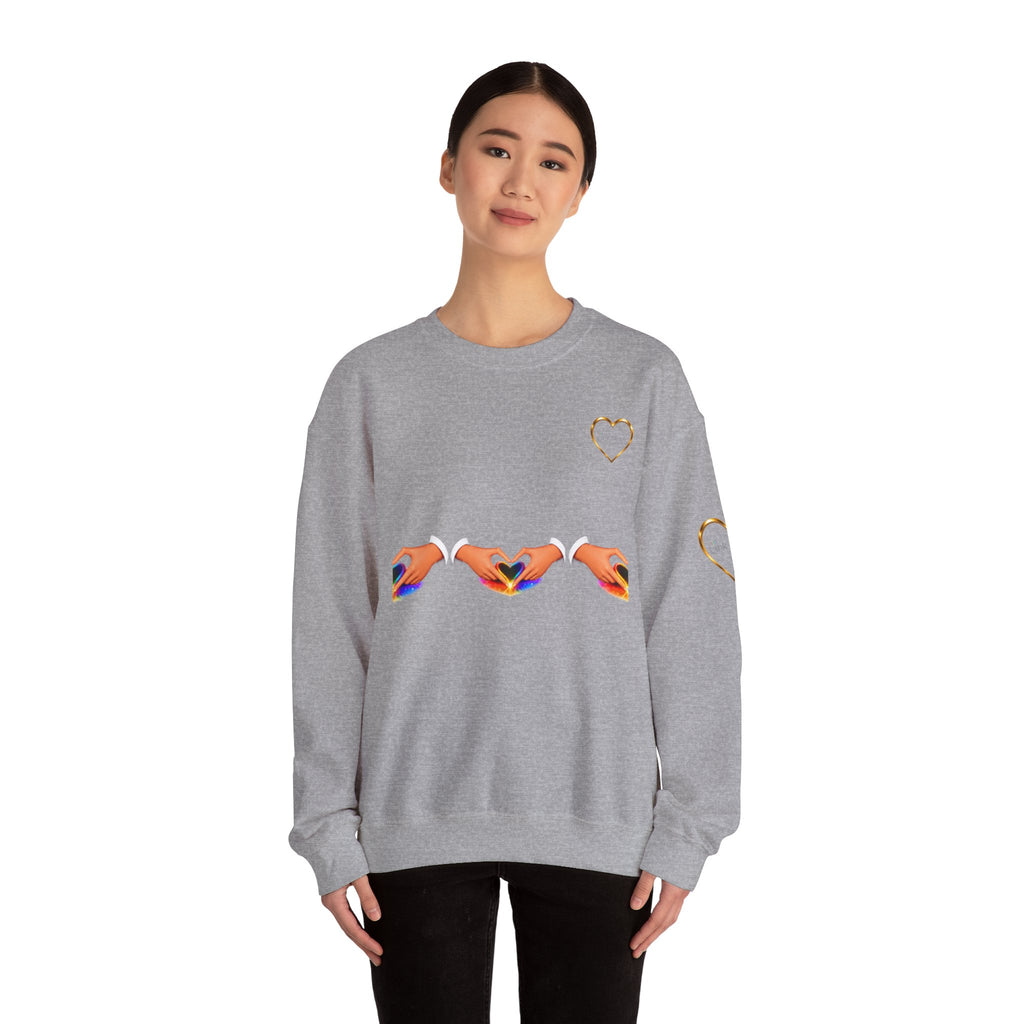 Heart Hands Crewneck Sweatshirt — Rainbow Heart Hand Gesture Pullover
