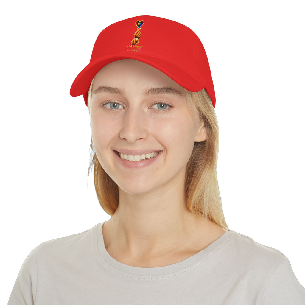 Link Hearts™ — 'Little Hearts' Rainbow Finger Heart Logo Low Profile Baseball Cap — 'Little Hearts' Rainbow Finger Heart Embroidered Cap