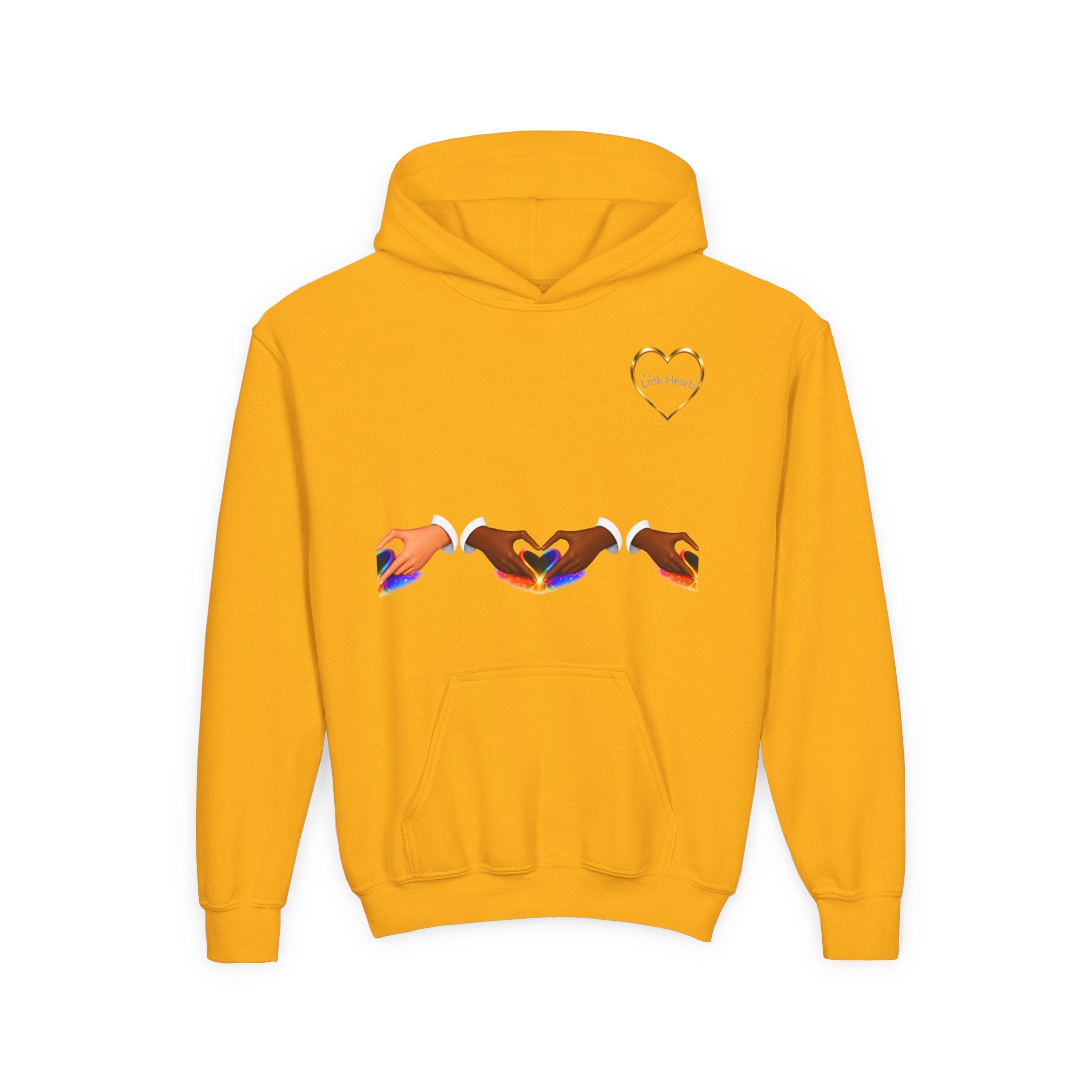 Youth Hoodie — Rainbow Heart Hand Heart Design