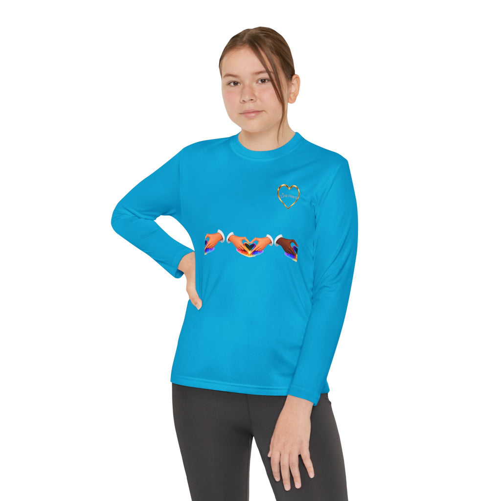 Link Hearts™ Youth Long Sleeve Tee – Rainbow Hand Heart Design (Love Unity)