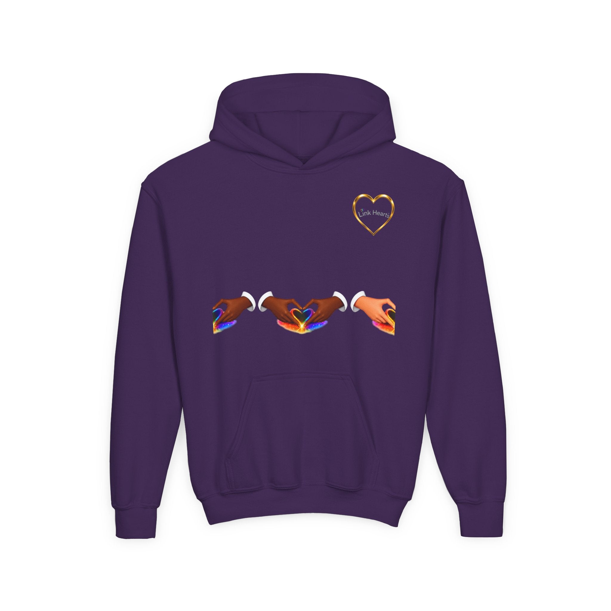 Youth Hoodie — Rainbow Heart Hands Design