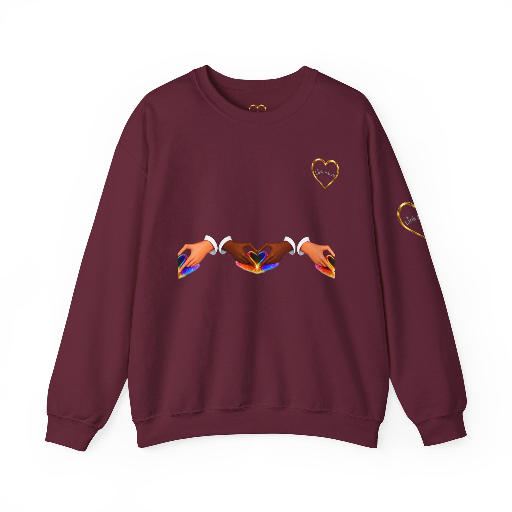 Love Hands Crewneck Sweatshirt — Rainbow Heart Solidarity Pullover
