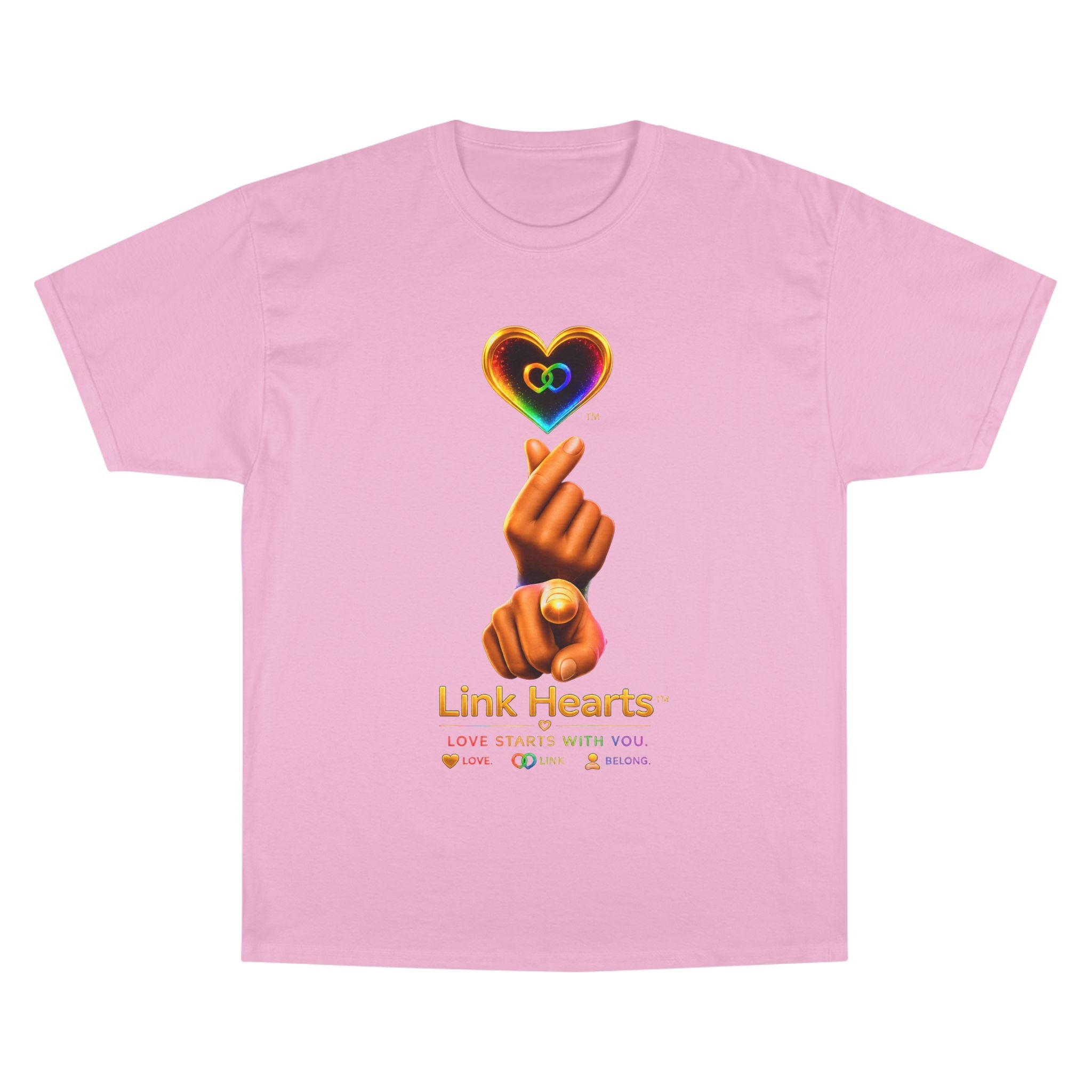 Link Hearts™ T-Shirt — Rainbow Finger Heart Love Graphic Tee