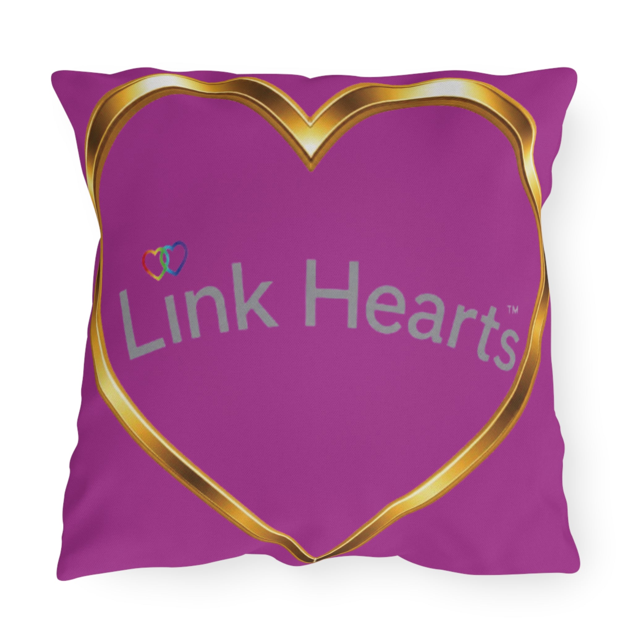 Link Hearts Outdoor Pillow — Rainbow Hands Heart Design