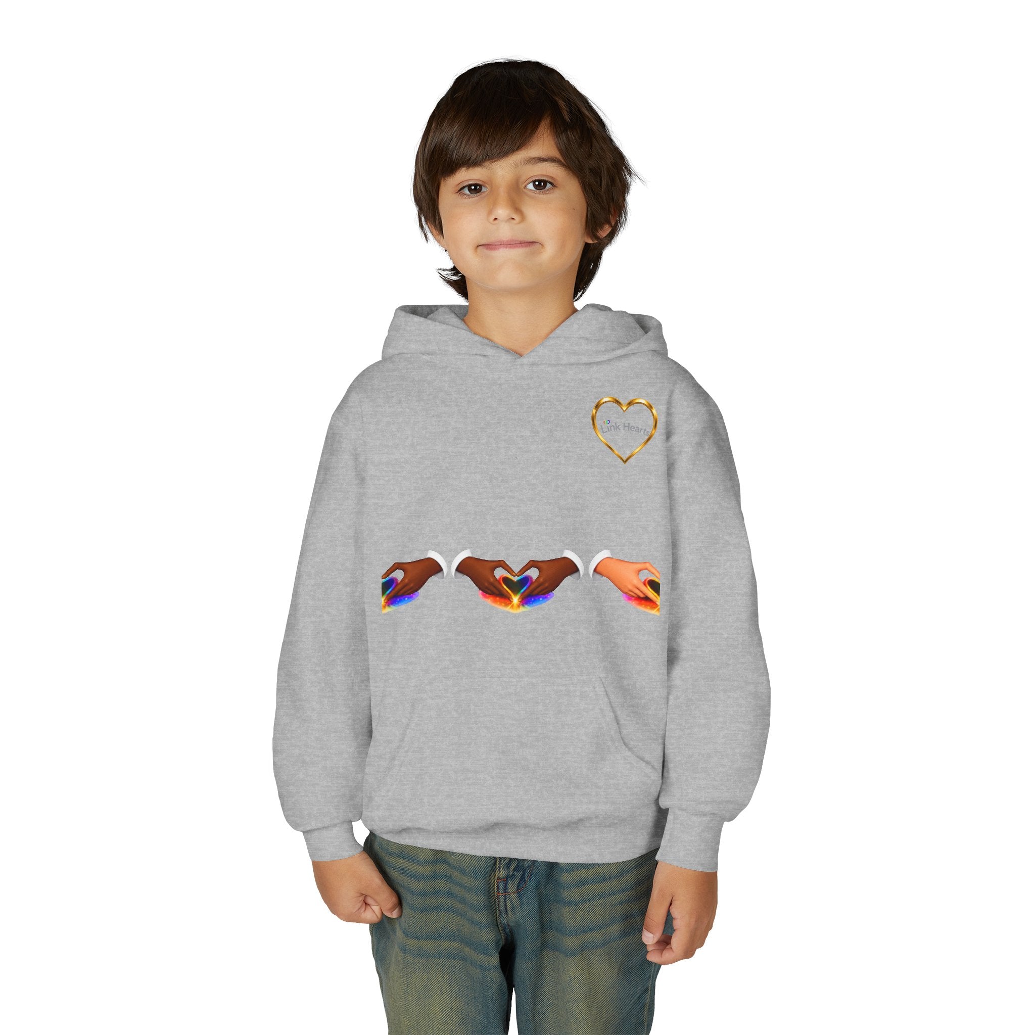 Youth Hoodie — Rainbow Heart Hands Design