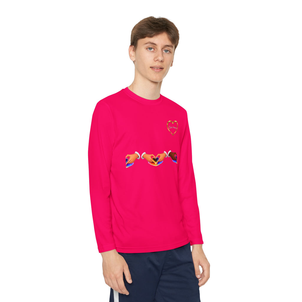 Link Hearts™ Youth Long Sleeve Tee – Rainbow Hand Heart Design (Love Unity)