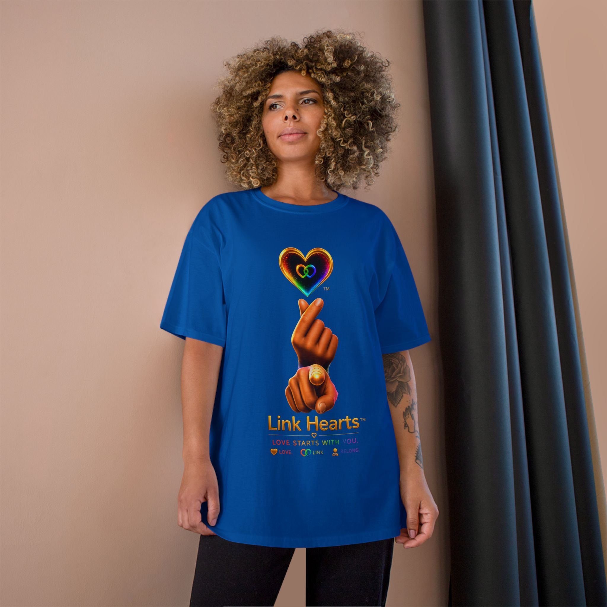 Link Hearts™ T-Shirt — Rainbow Finger Heart Love Graphic Tee