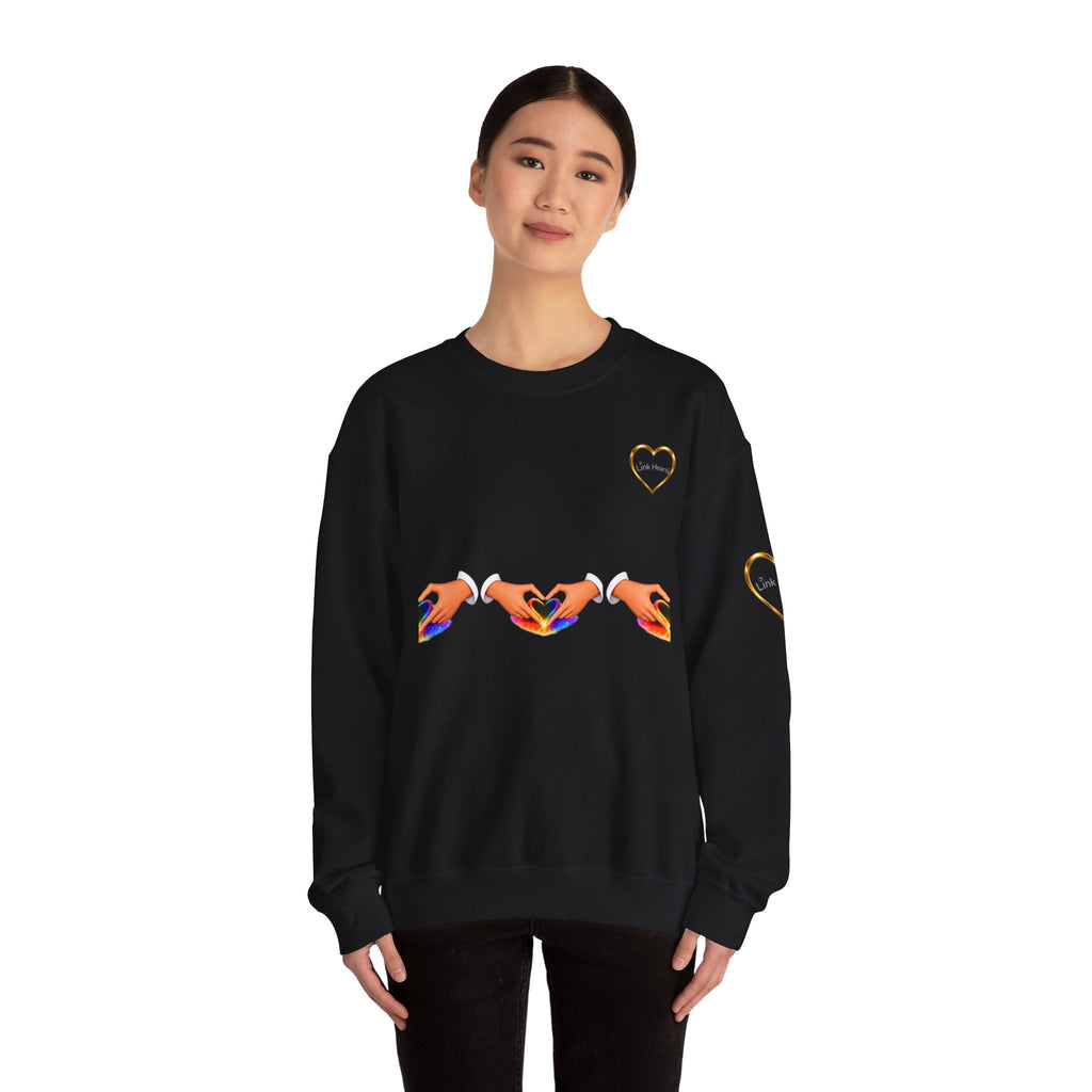 Heart Hands Crewneck Sweatshirt — Rainbow Heart Hand Gesture Pullover