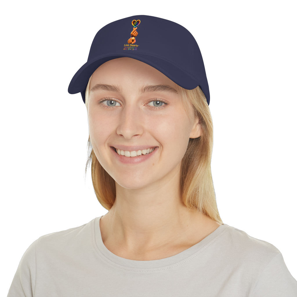 Link Hearts™ — 'Little Hearts' Rainbow Finger Heart Logo Low Profile Baseball Cap — 'Little Hearts' Rainbow Finger Heart Embroidered Cap
