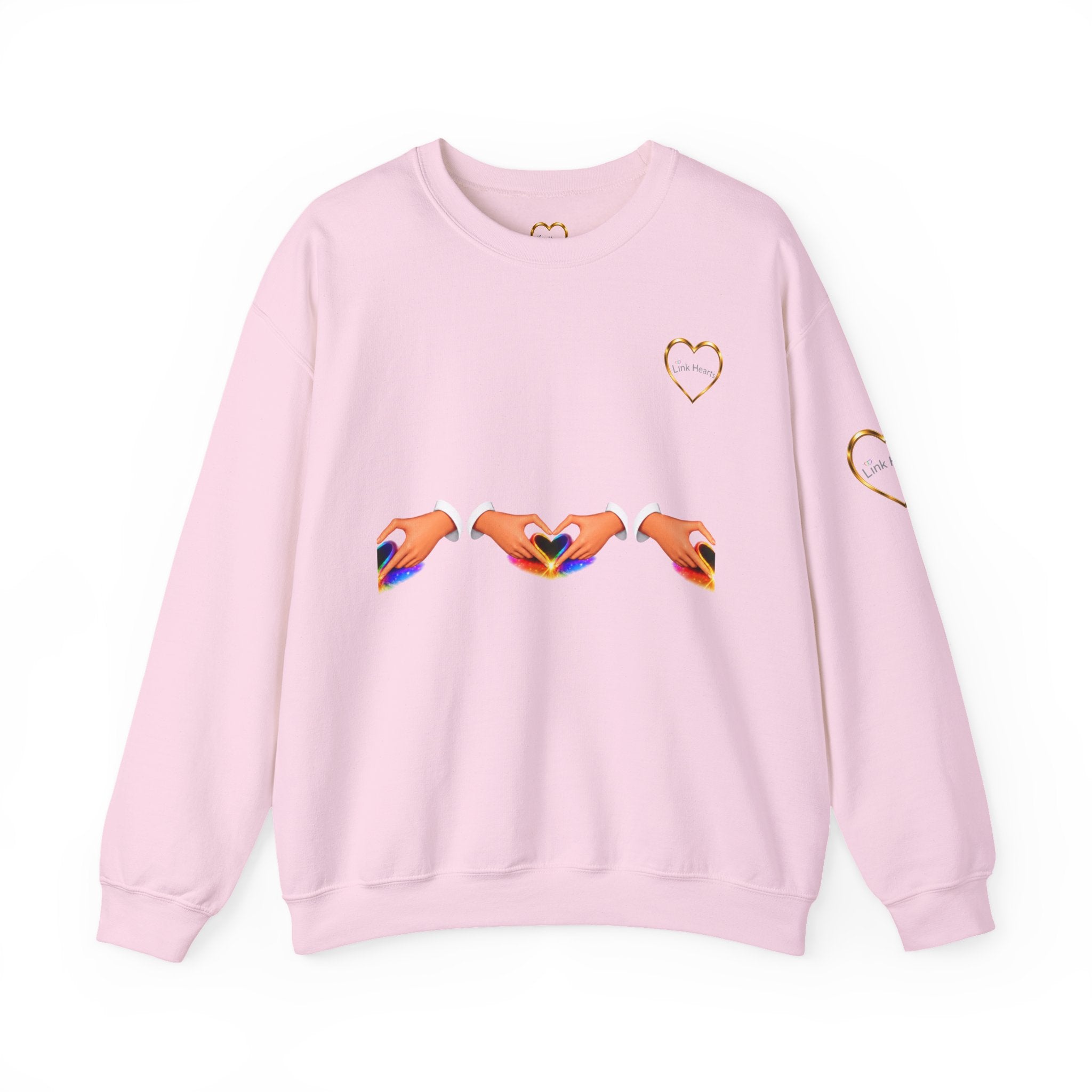 Heart Hands Crewneck Sweatshirt — Rainbow Heart Hand Gesture Pullover