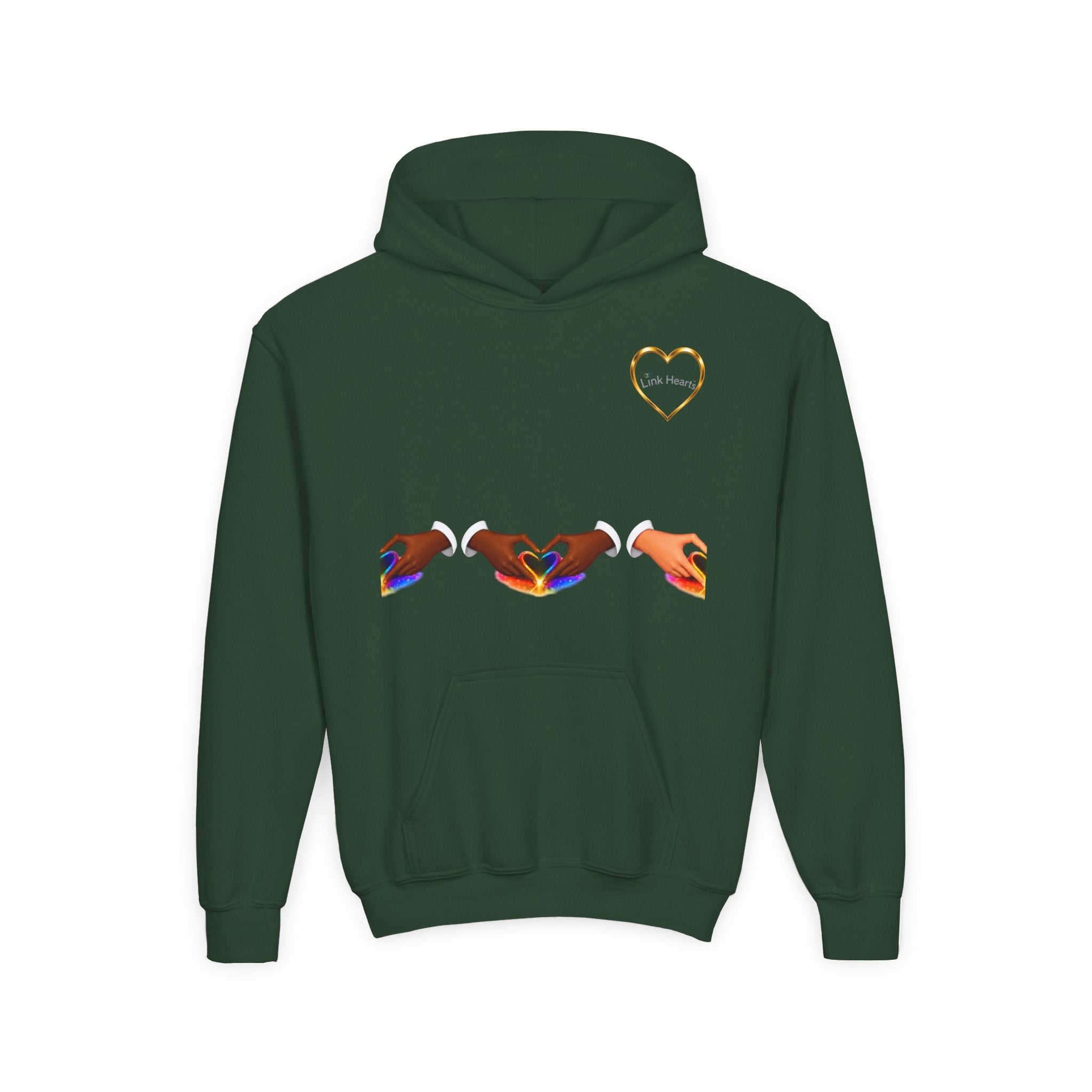 Youth Hoodie — Rainbow Heart Hands Design