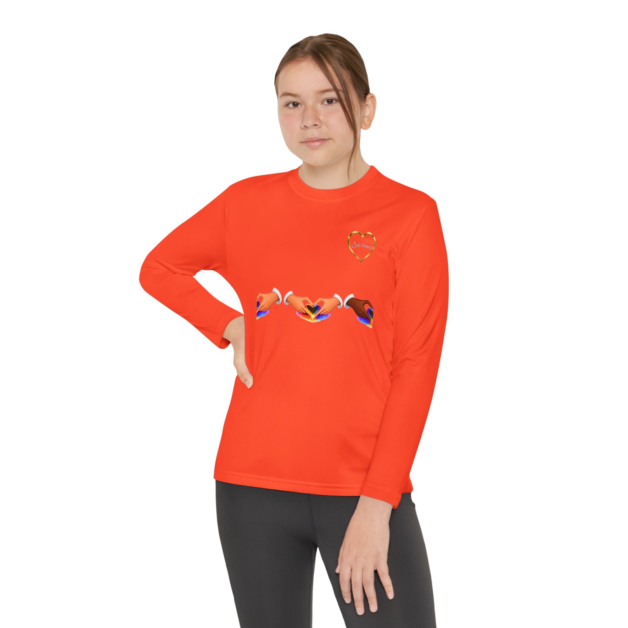 Link Hearts™ Youth Long Sleeve Tee – Rainbow Hand Heart Design (Love Unity)
