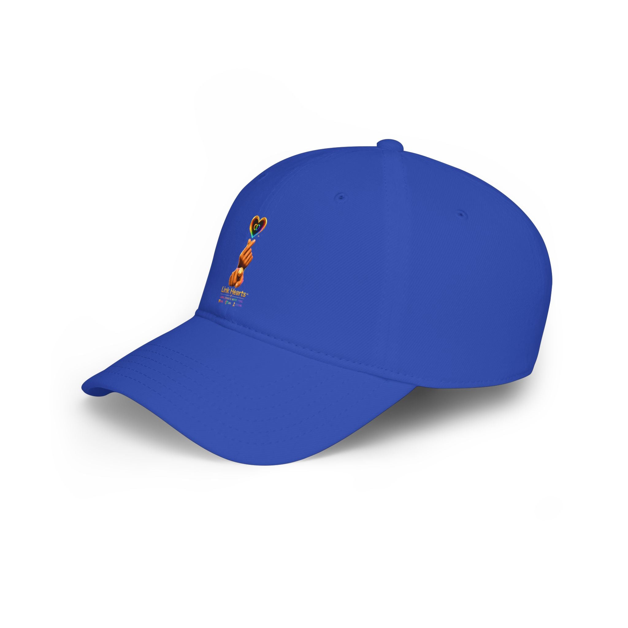 Link Hearts™ — 'Little Hearts' Rainbow Finger Heart Logo Low Profile Baseball Cap — 'Little Hearts' Rainbow Finger Heart Embroidered Cap