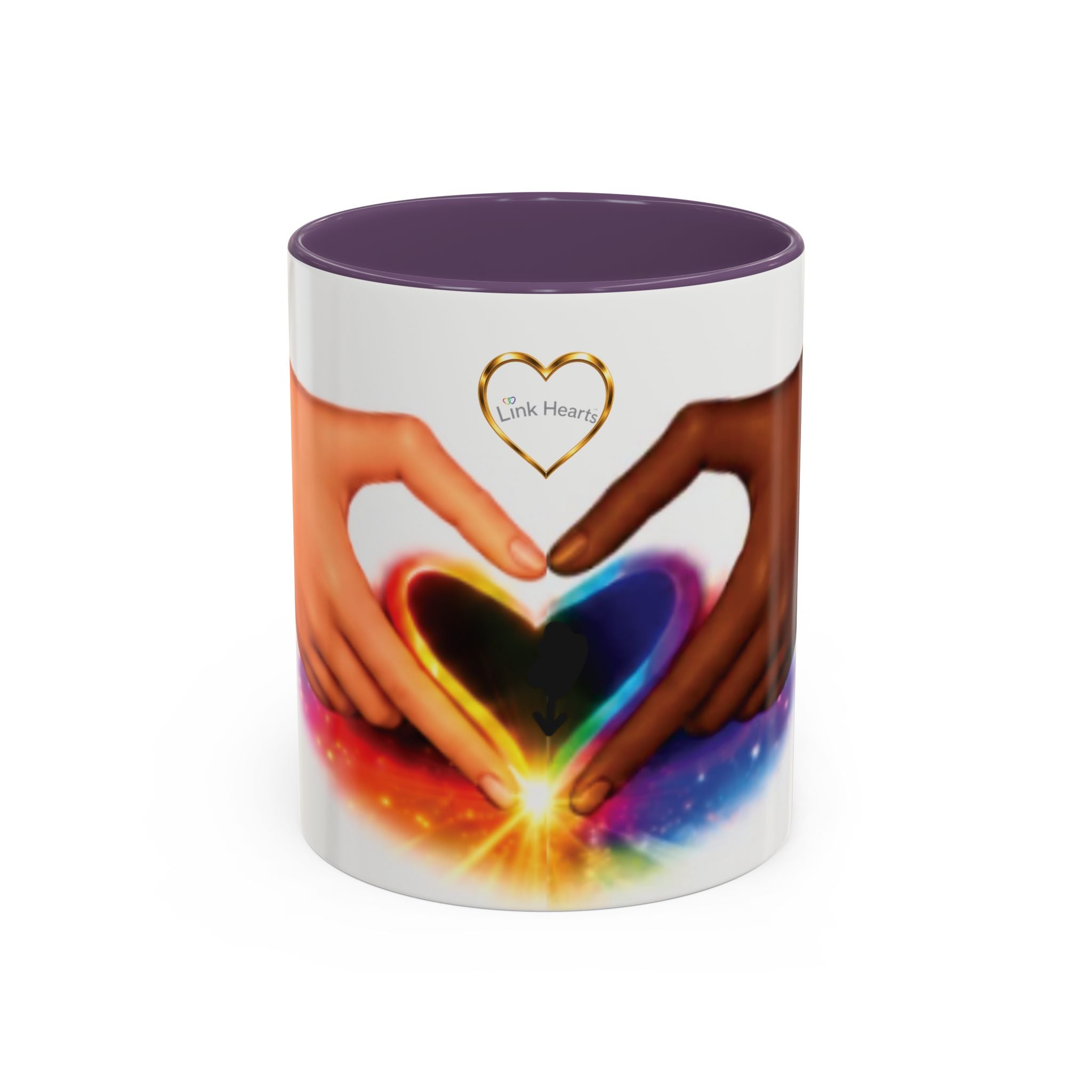 Link Hearts™ Unity Heart Mug. Rainbow Heart Hands Coffee Cup (Love & Unity)
