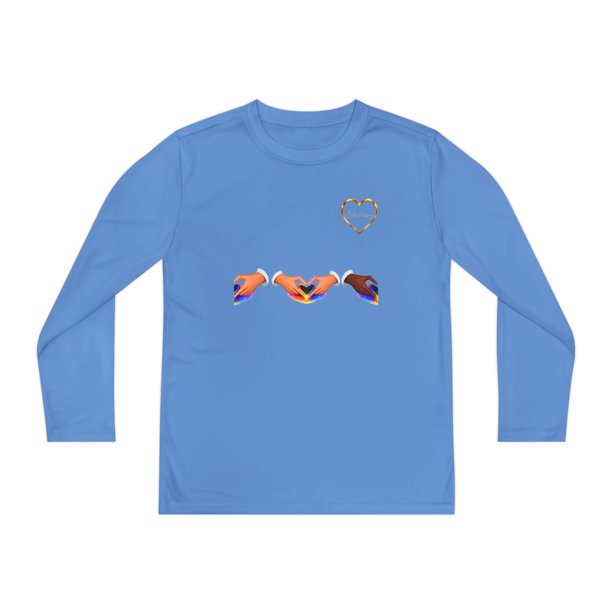Link Hearts™ Youth Long Sleeve Tee – Rainbow Hand Heart Design (Love Unity)