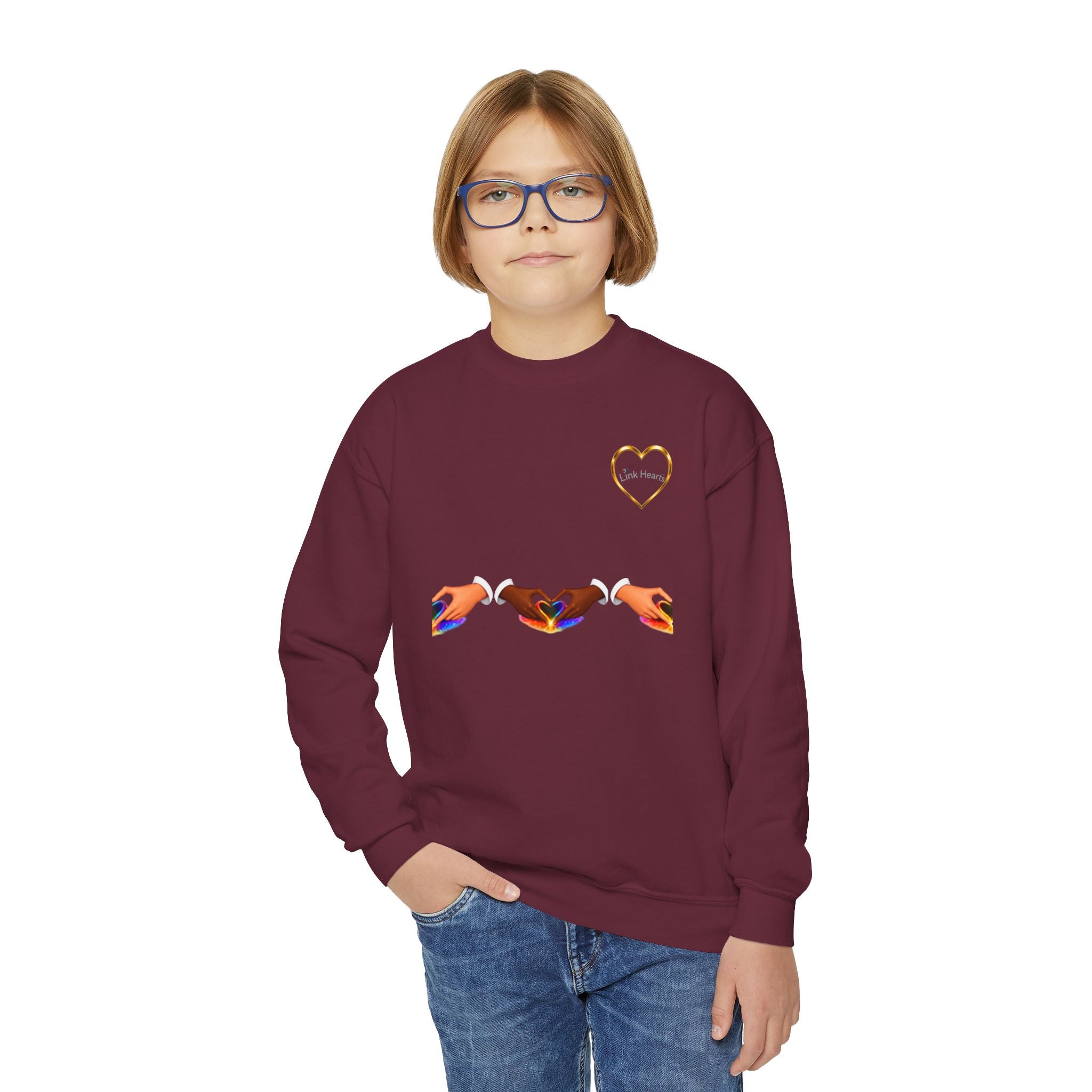 Link Hearts™ Youth Crewneck Sweatshirt — Cute Interlinked Hearts Graphic for Kids