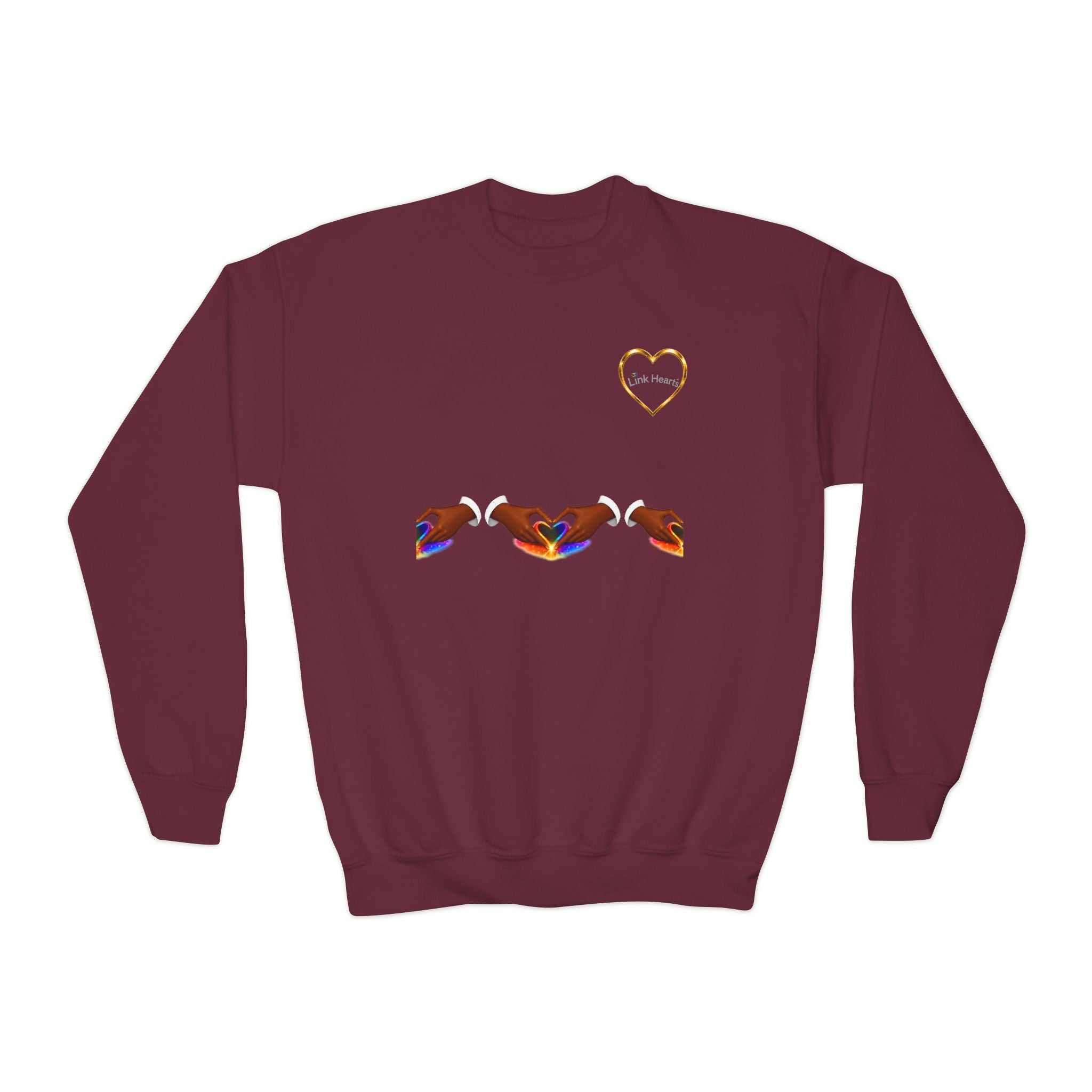 Link Hearts™ Youth Crewneck Sweatshirt — Heart Chain Graphic Pullover for Kids
