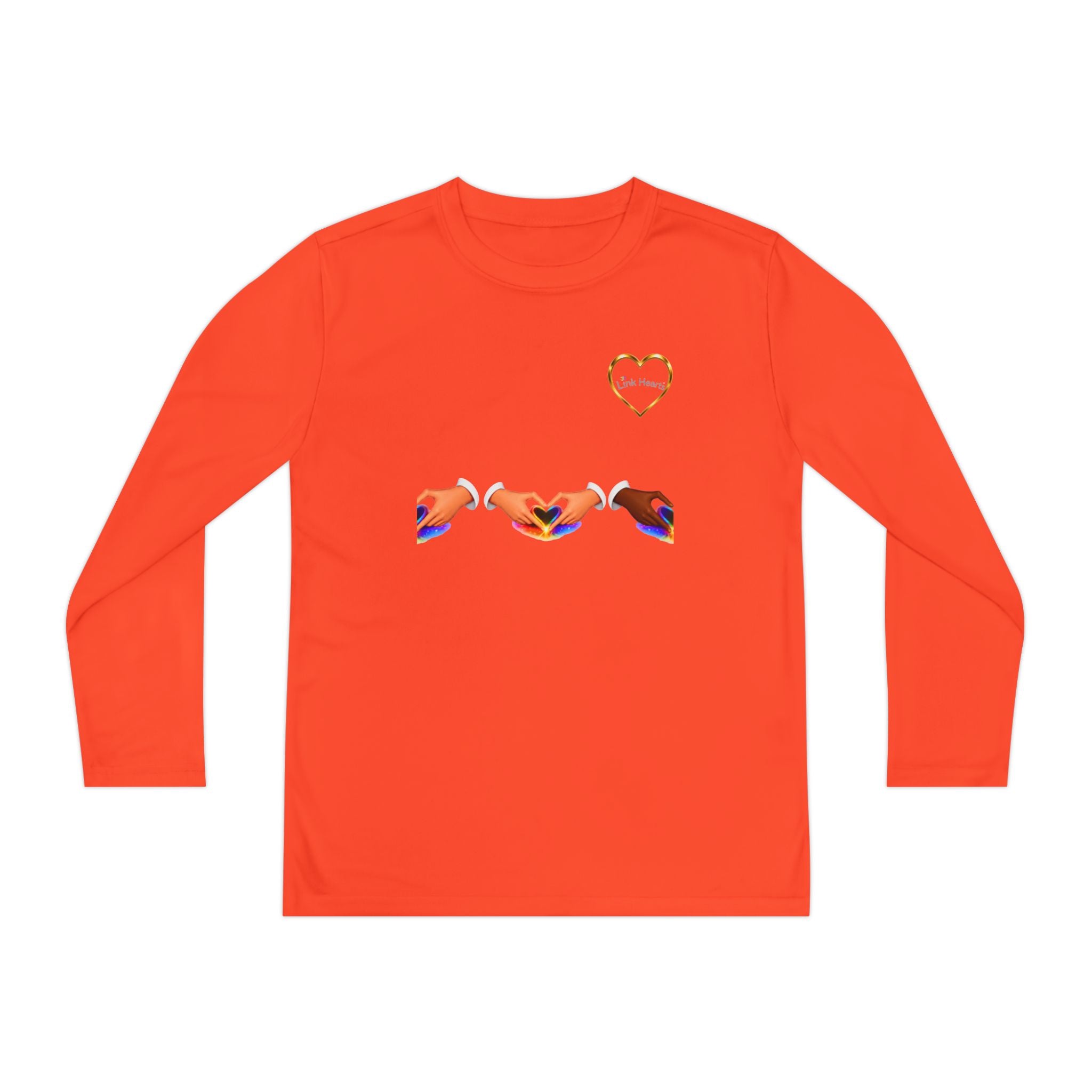 Link Hearts™ Youth Long Sleeve Tee – Rainbow Hand Heart Design (Love Unity)