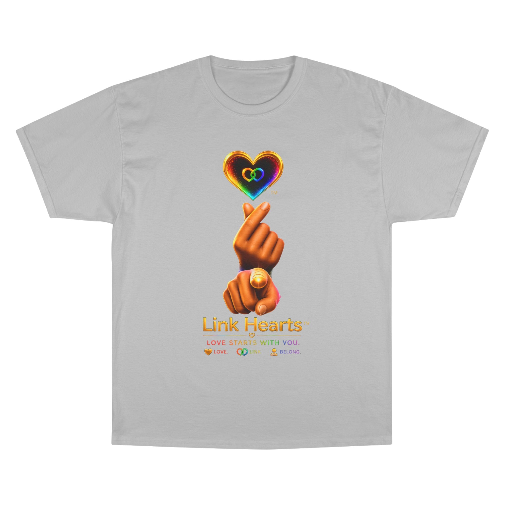 Link Hearts™ T-Shirt — Rainbow Finger Heart Love Graphic Tee
