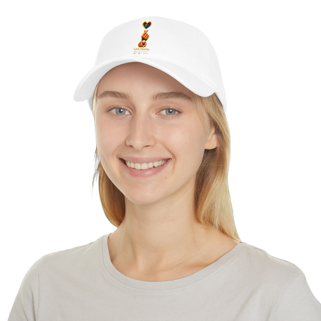 Link Hearts™ — 'Little Hearts' Rainbow Finger Heart Logo Low Profile Baseball Cap — 'Little Hearts' Rainbow Finger Heart Embroidered Cap