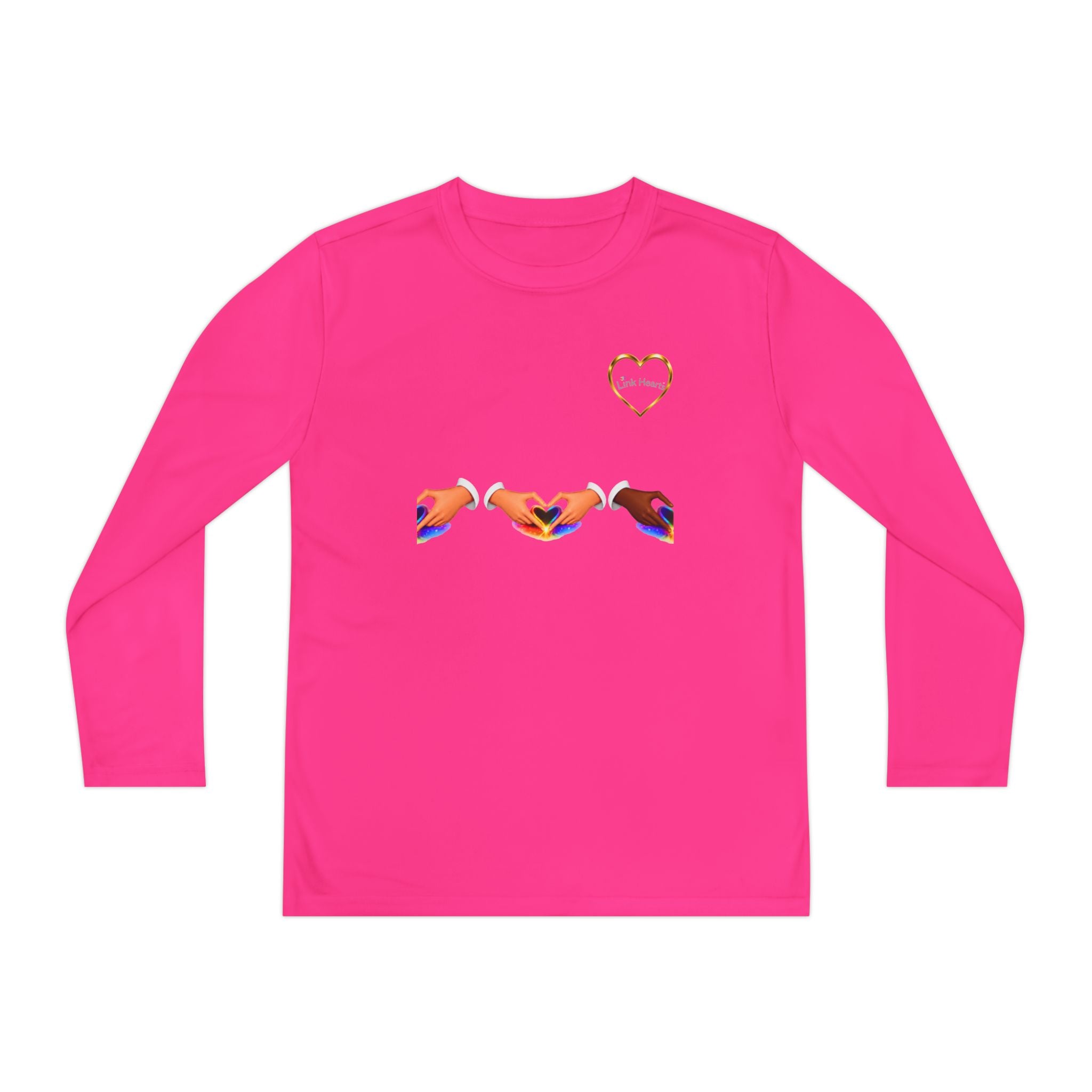 Link Hearts™ Youth Long Sleeve Tee – Rainbow Hand Heart Design (Love Unity)