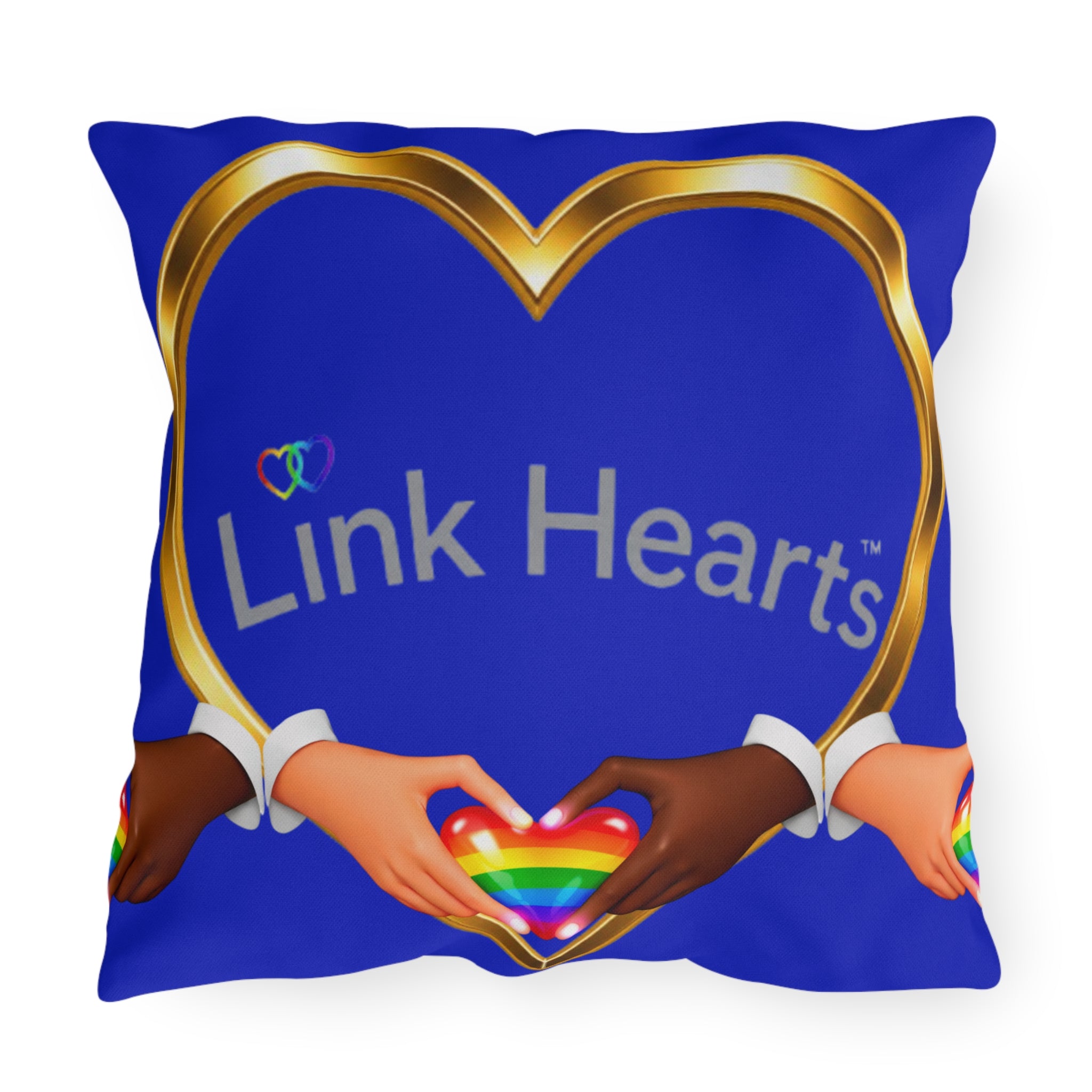 Link Hearts Outdoor Pillow — Rainbow Heart Hands Design