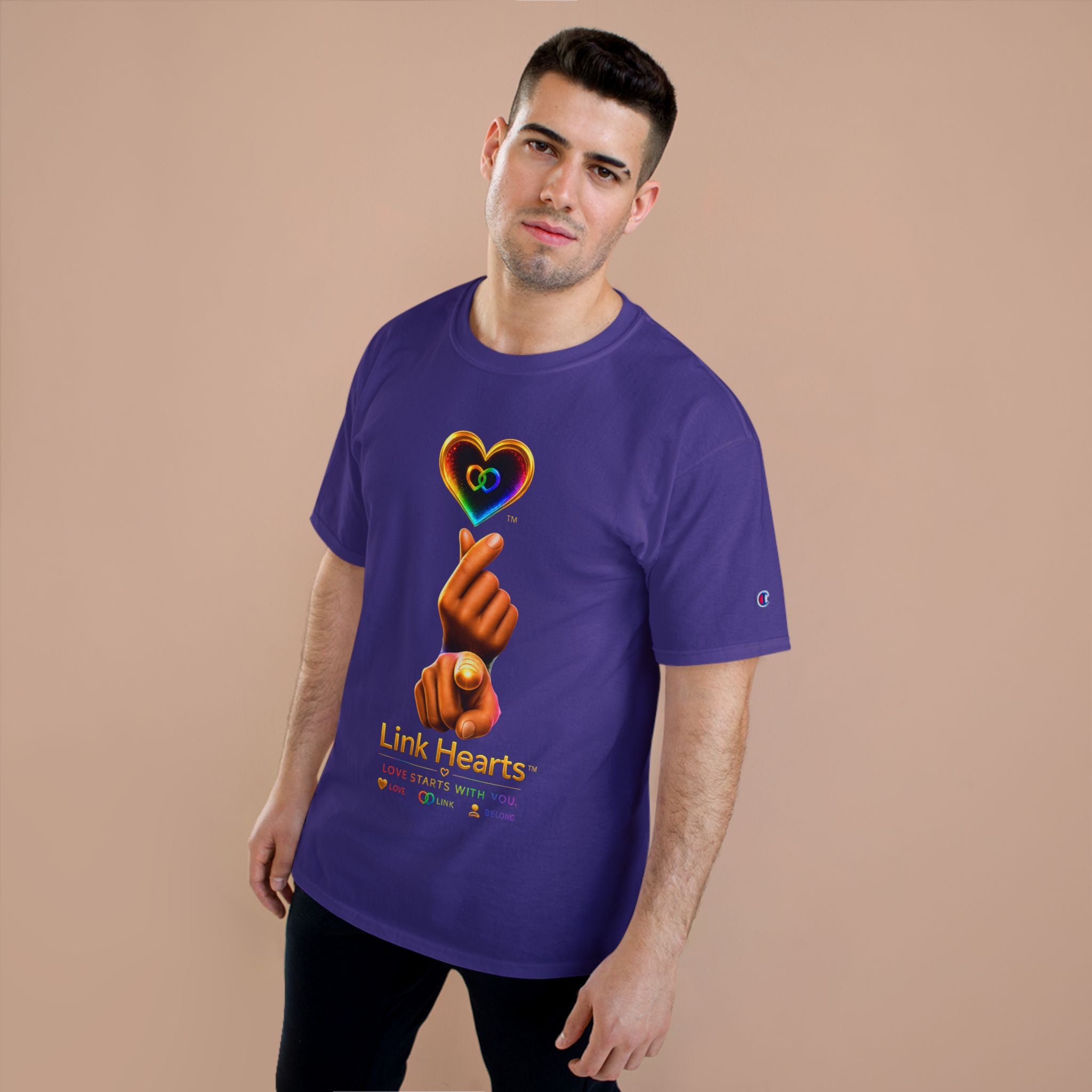 Link Hearts™ T-Shirt — Rainbow Finger Heart Love Graphic Tee