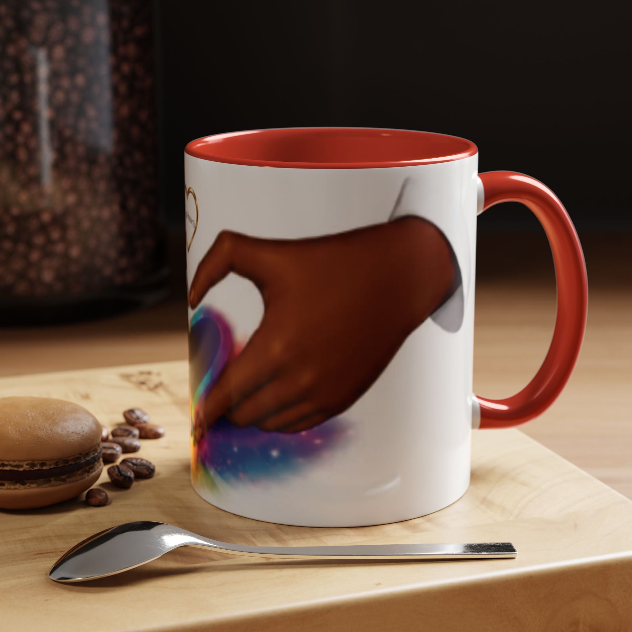 Link Hearts™ Unity Heart Mug. Rainbow Heart Hands Coffee Cup (Love & Unity)