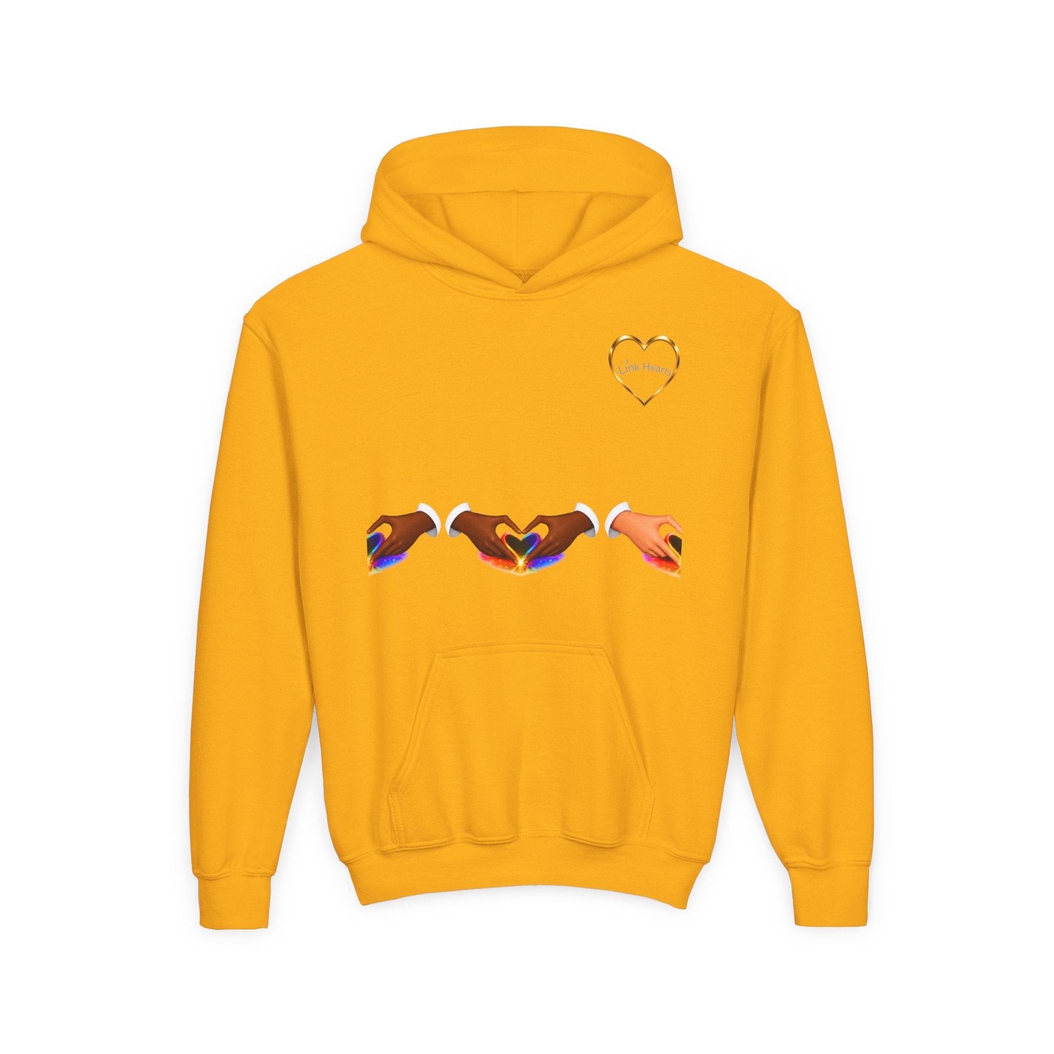 Youth Hoodie — Rainbow Heart Hands Design